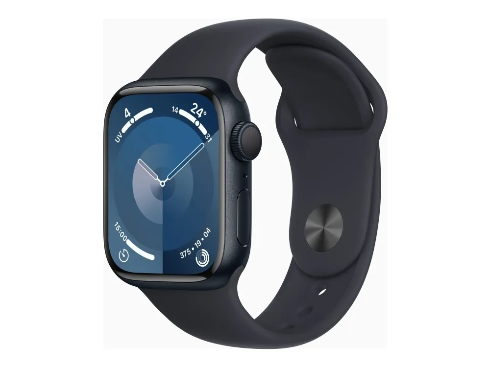 [OUTLET] - Apple Watch Series 9 (GPS) - 41 mm - midnatsaluminium - smart ur med sportsbånd - fluoroelastomer - midnat - båndstørrelse: M/L - 64 GB - Wi-Fi, UWB, Bluetooth - 31.9 g