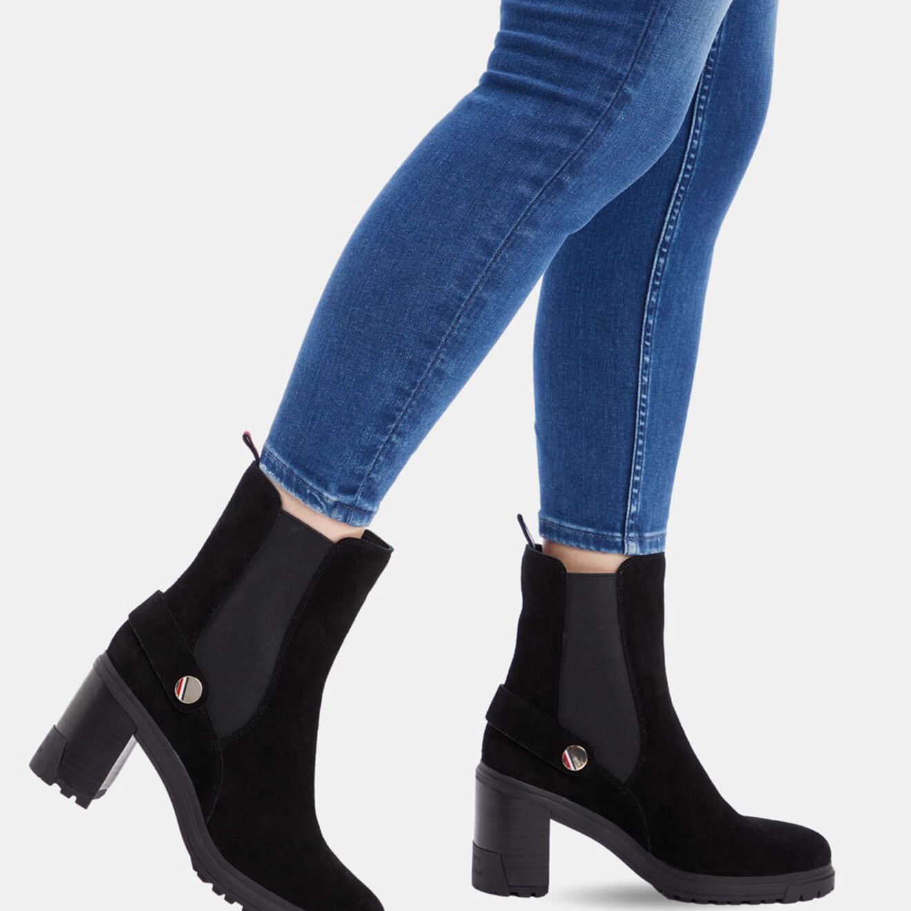 Tommy Hilfiger Chelsea boots en Velours de Cuir Bijoux noires - Talon 8 cm