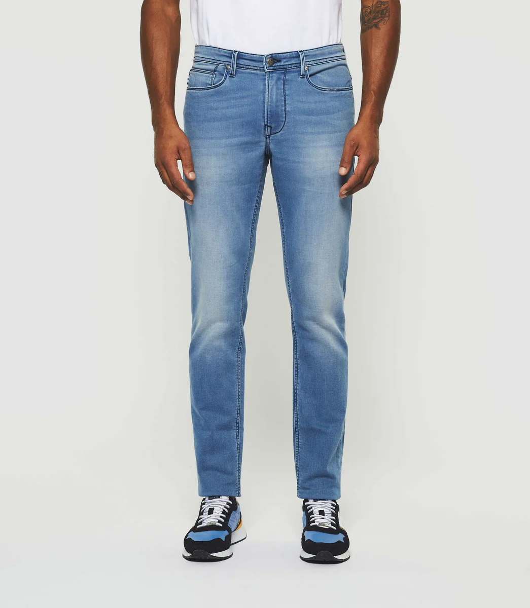 Jean super slim en molleton bleu délavé 