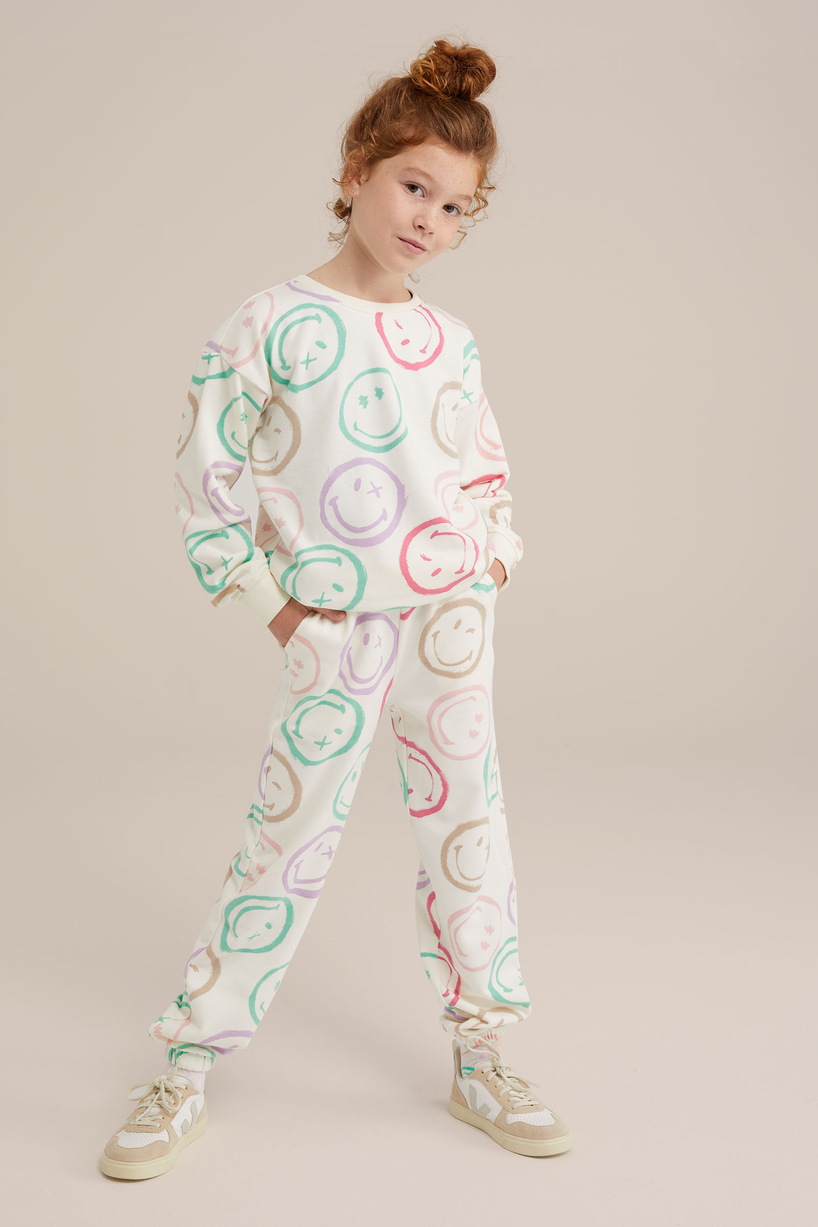 Meisjes SmileyWorld® joggingbroek met dessin WE Fashion Wit
