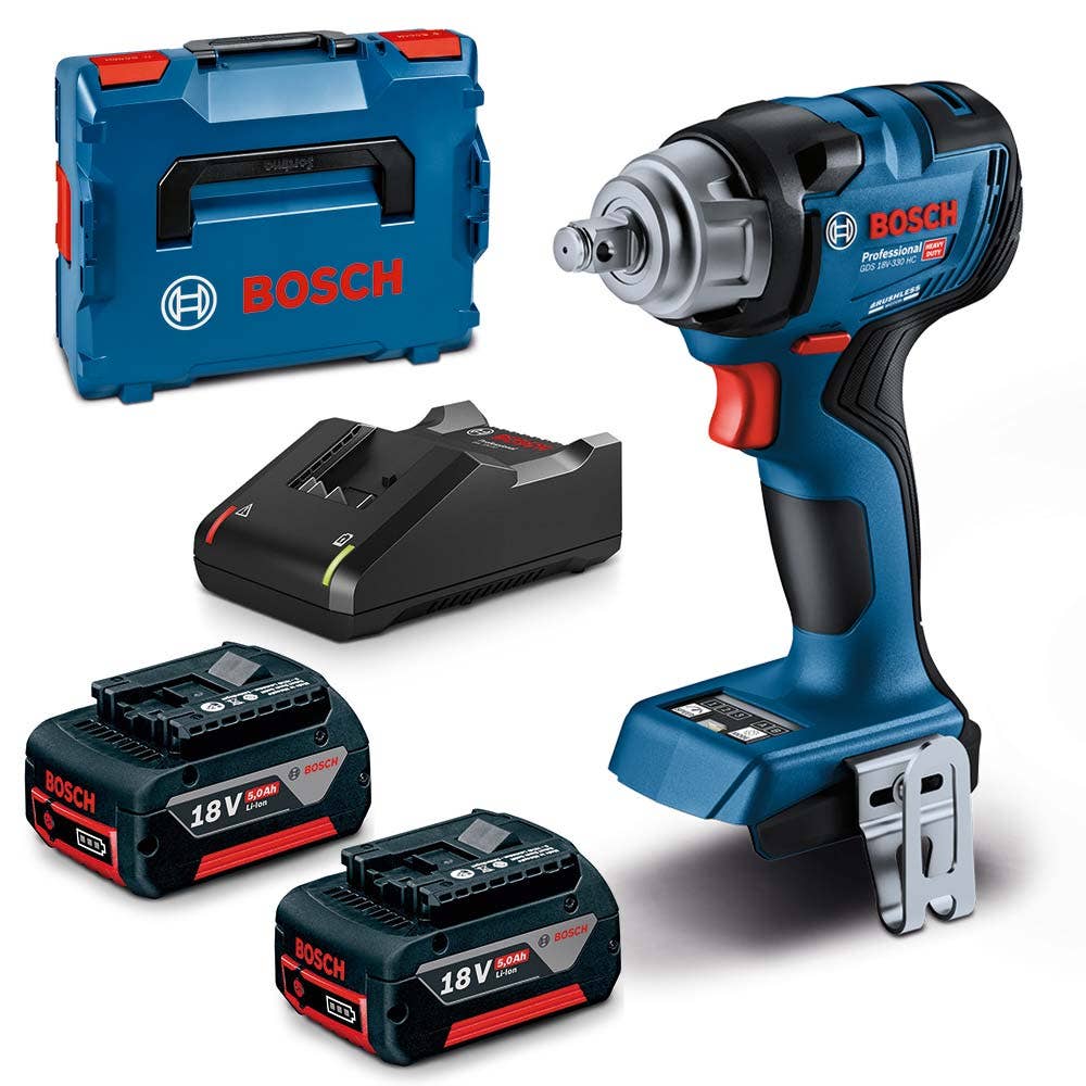 Kit de chave de impacto BOSCH 18V sem escova, 2 x 5,0Ah, 1/2 polegada, GDS 18V-330 HC 06019L5041