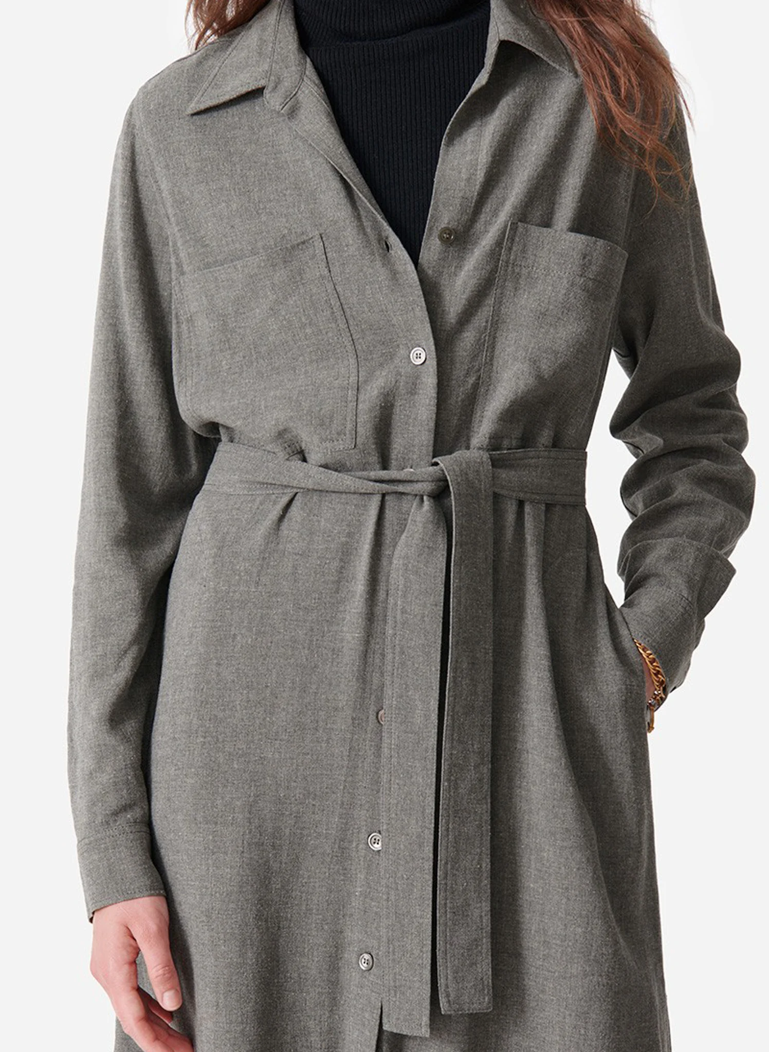 DOLL - Robe chemise midi | Gris