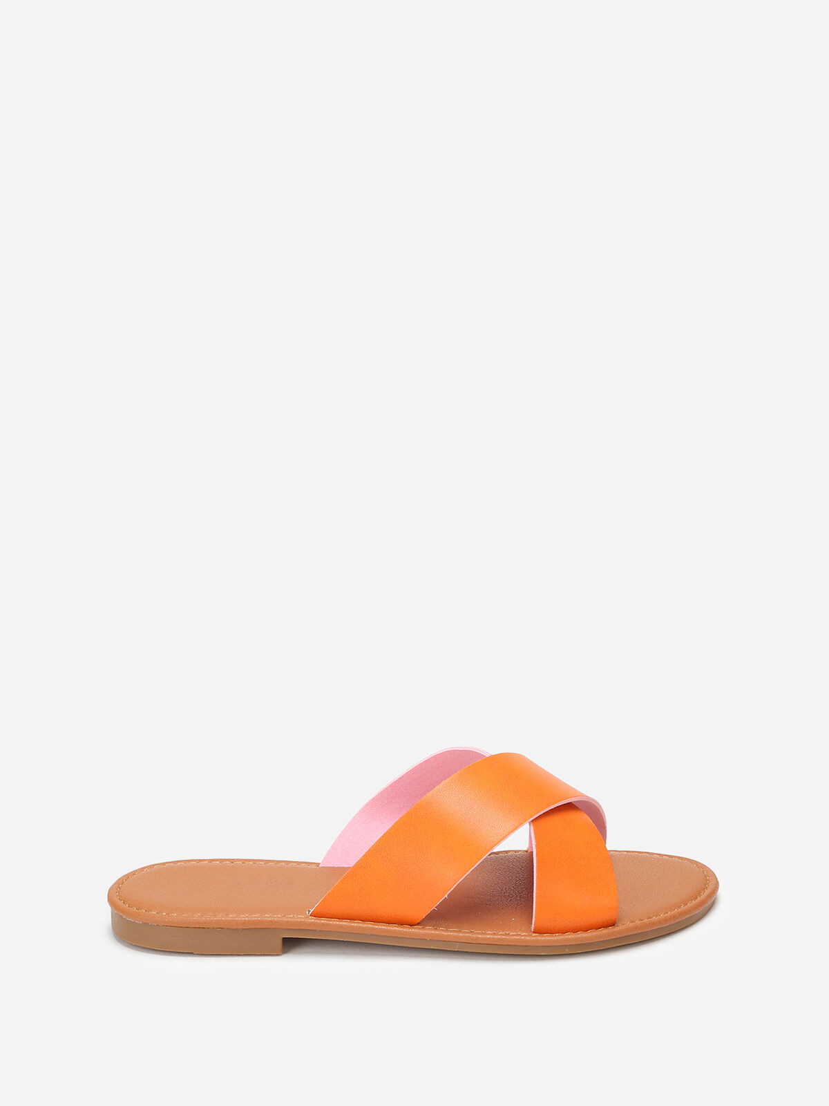 Mules plates à brides croisées- orange