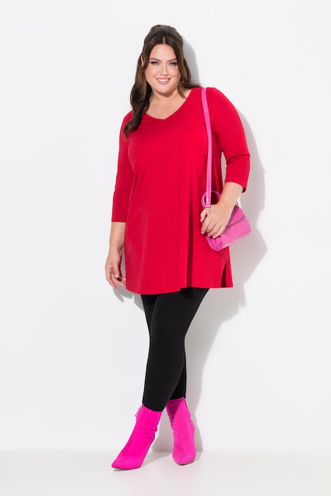 Longshirt, A-Linie, V-Ausschnitt, 3/4-Arm