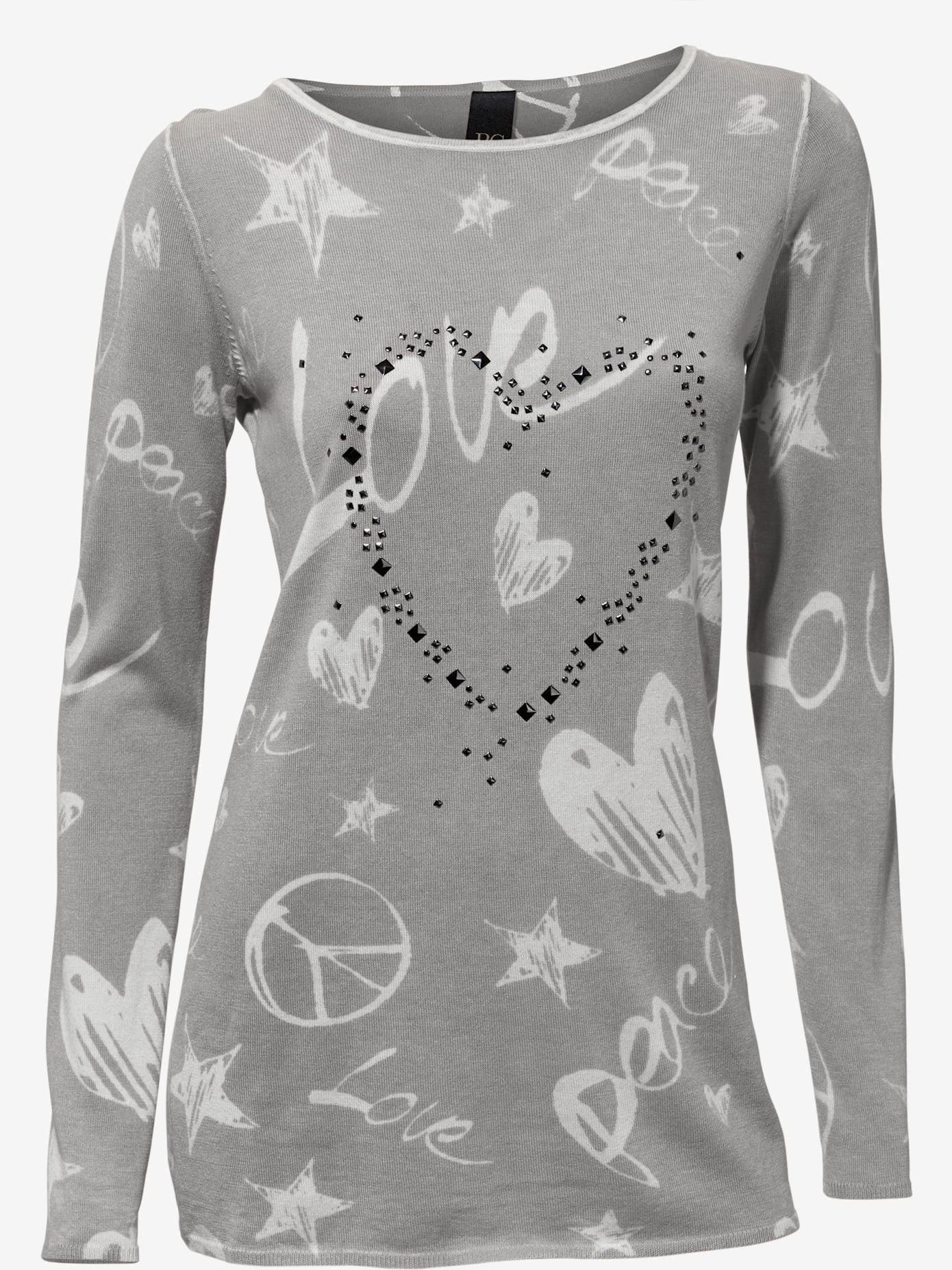 Pull imprimé superbe imprimé graphique avec cœur en rivets