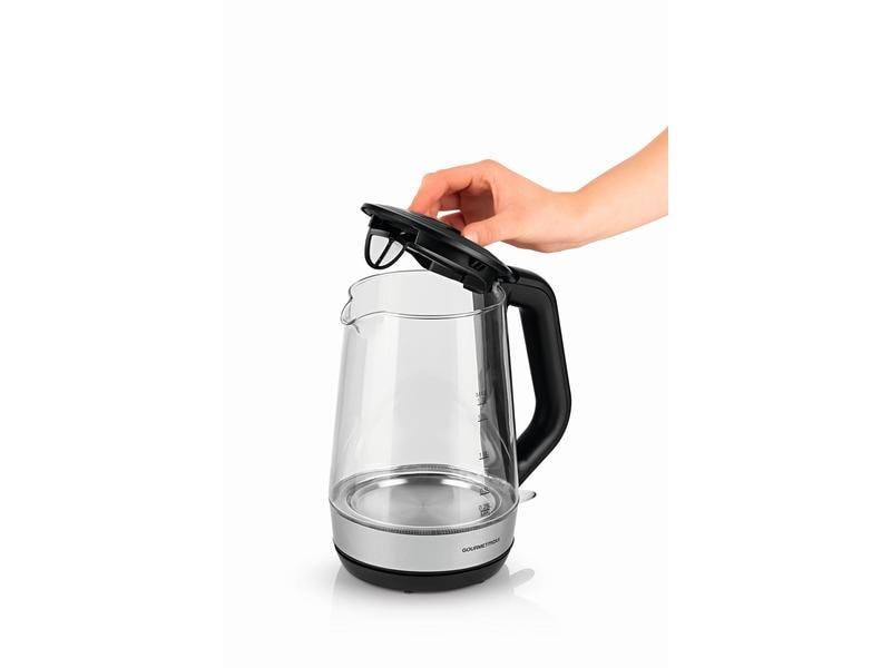 GOURMETmaxx Wasserkocher 1.7 l, Schwarz/Transparent Glas-Wasserkocher