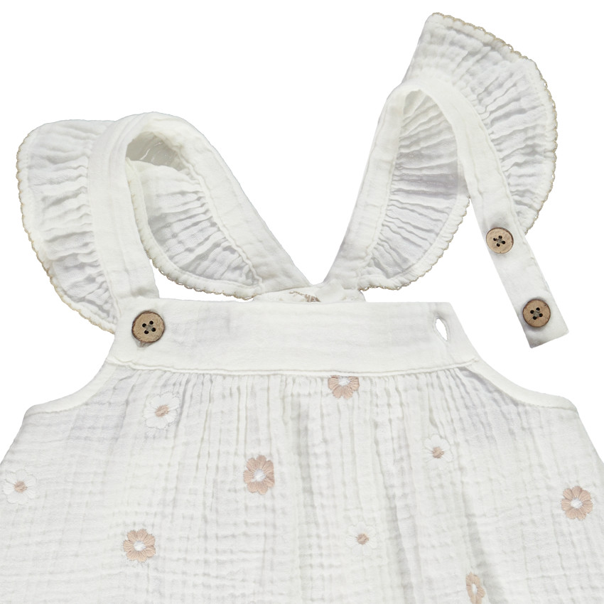 Tunique en gaze de coton avec fleurs brodées pour fille
