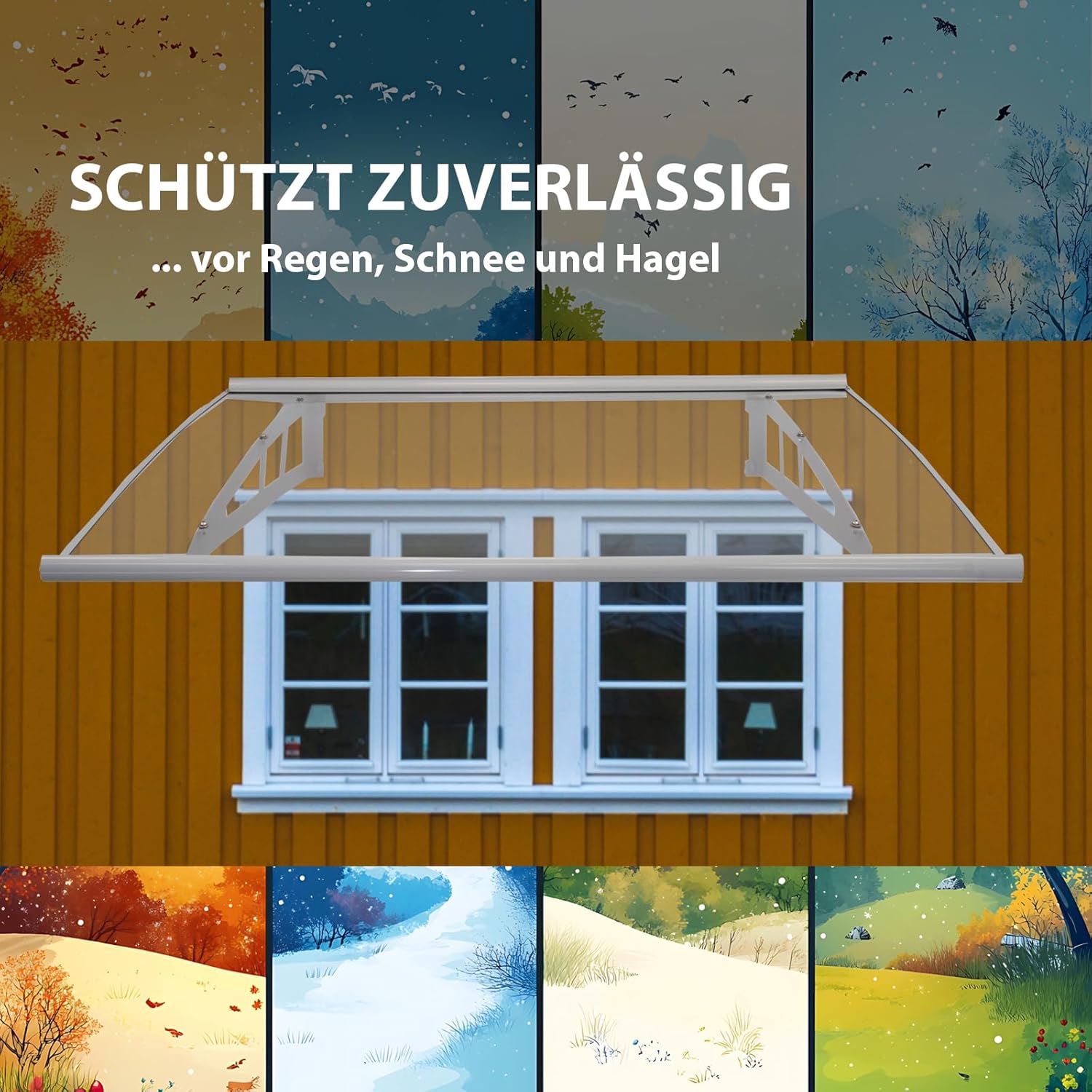 TRUTZHOLM Vordach für Haustür aus Aluminium und Polycarbonat 145 x 100 cm Haustürvordach Pultvordach Türdach Türvordach Haustür Dach