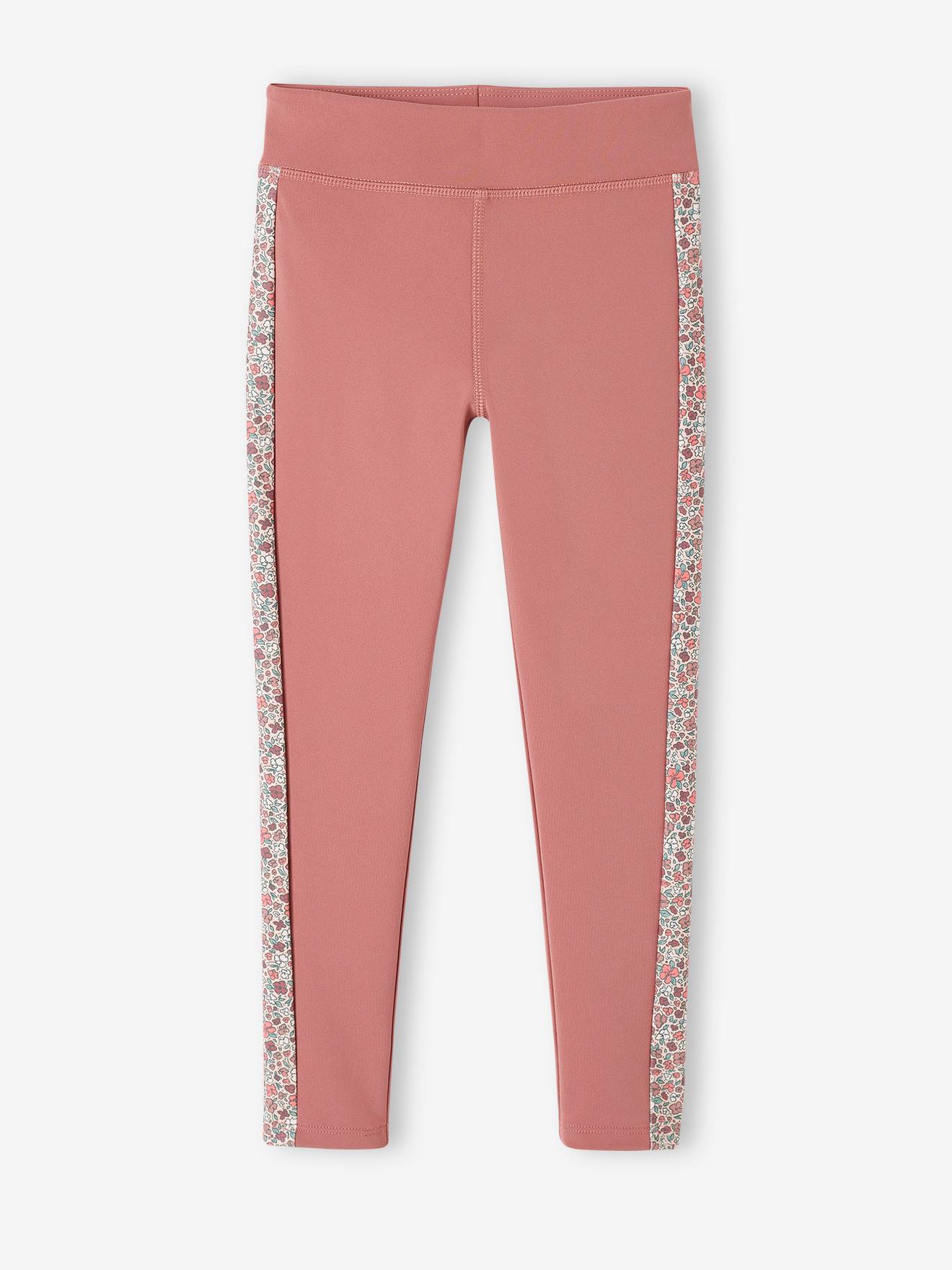 Leggings esportivas femininas em tecido técnico com listras laterais, rosa antigo.