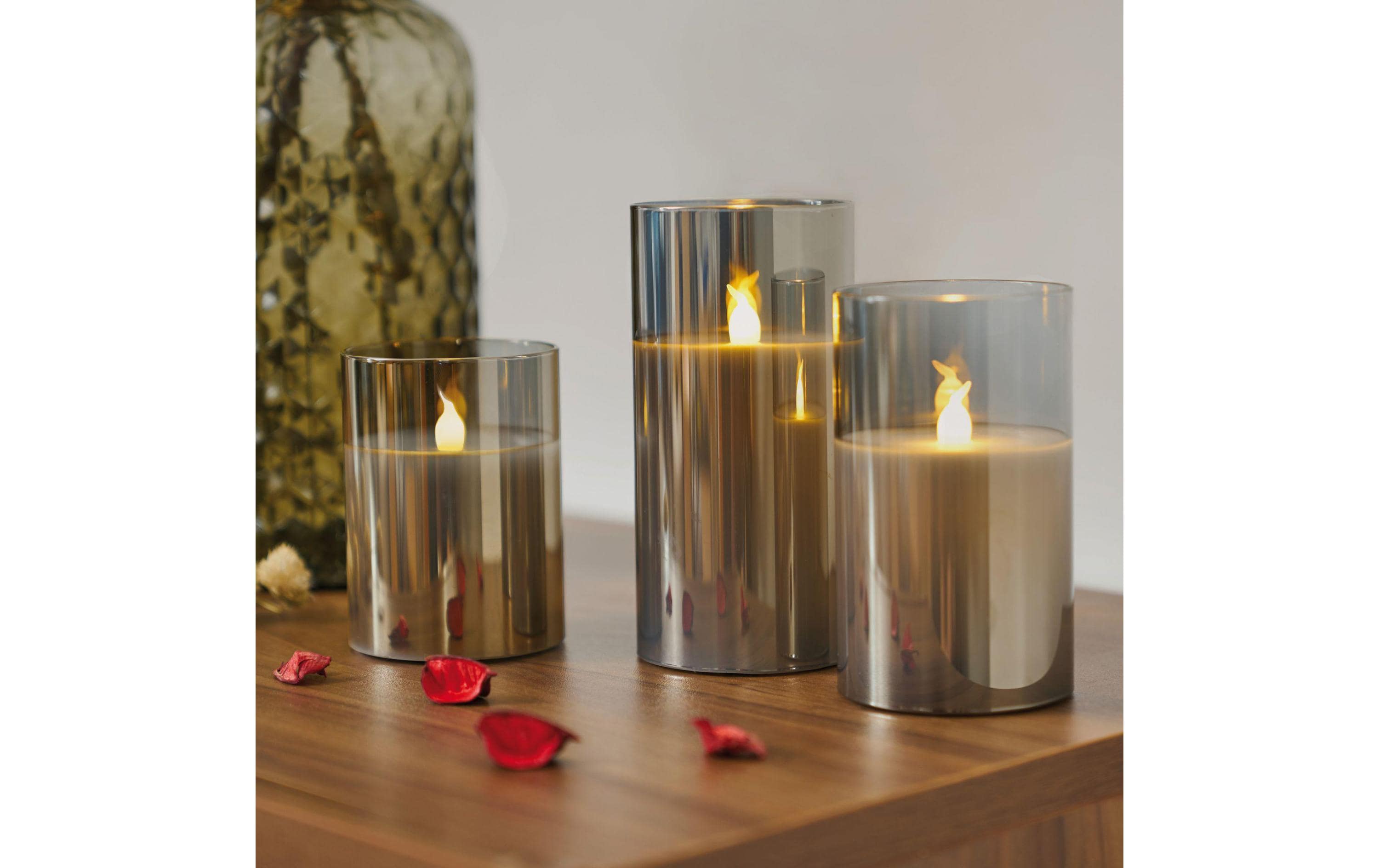 LED-Kerzen Set Classy Smokey, Ø7.5cm, Anthrazit/Weiss, 3 StkLED-Wachskerze, 3er Set