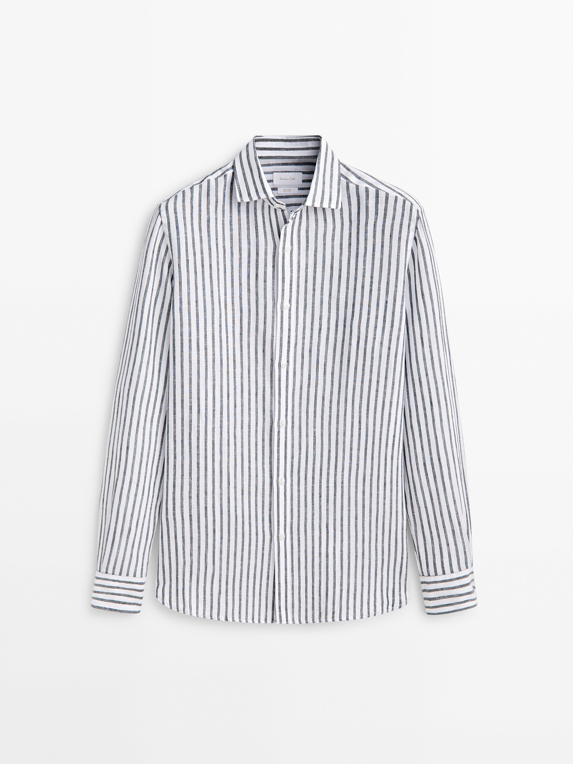 Camisa raias 100% lino slim fit - VERDE