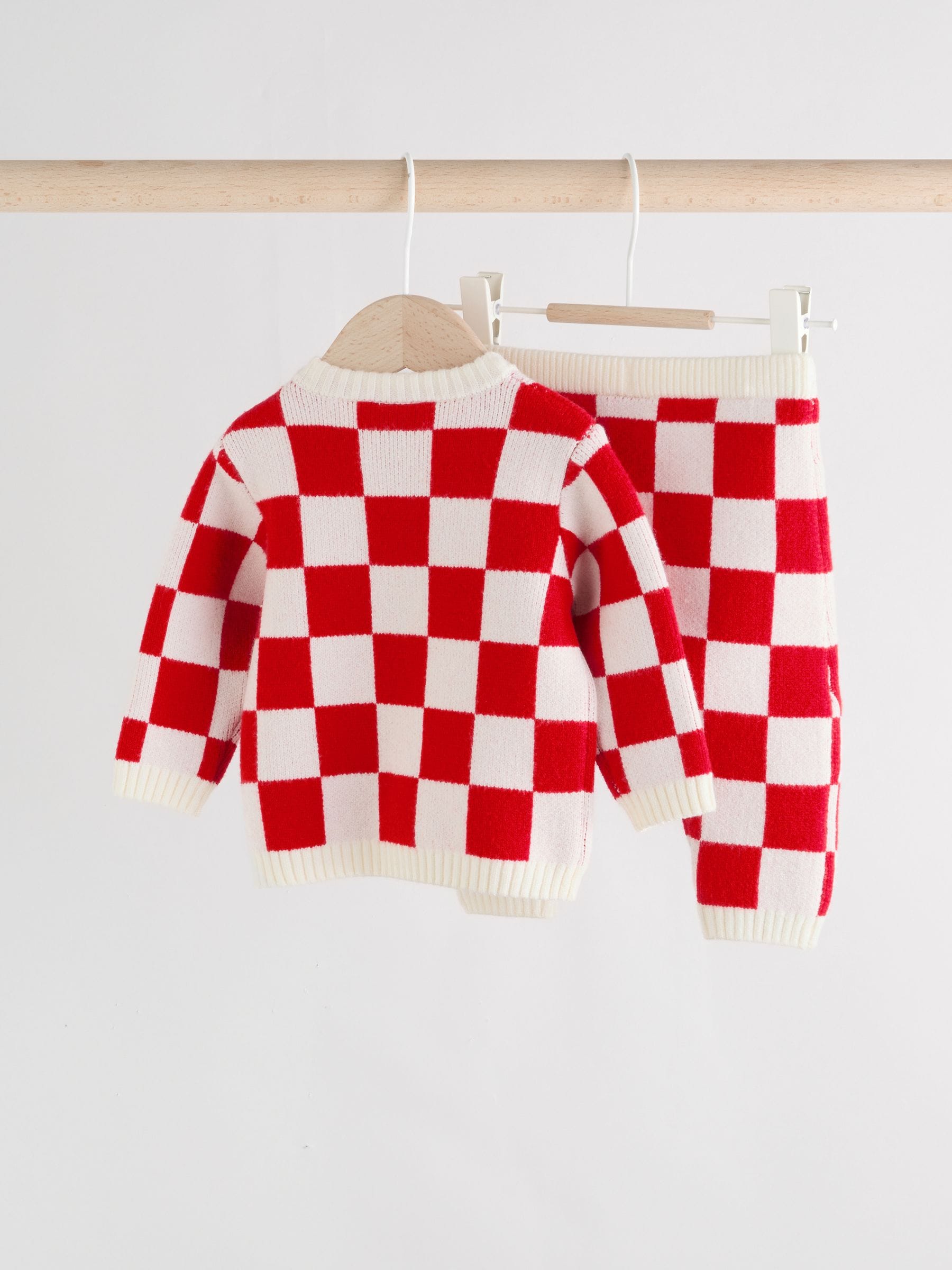 Rood Kerstman dambord - Kerst babytrui en leggings set (0mnd-2jr)