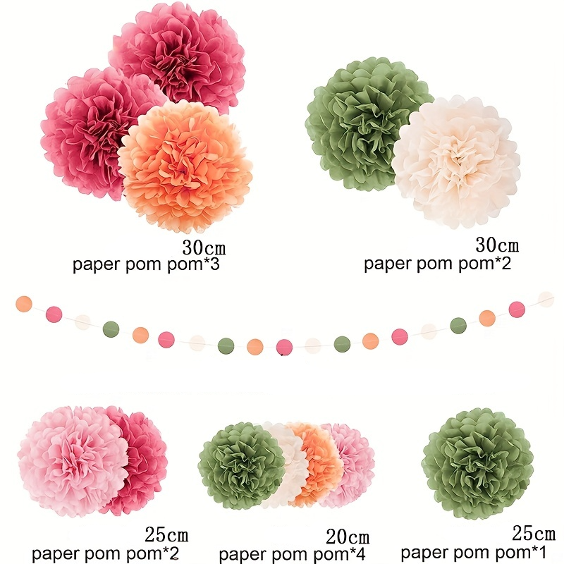 (15-tlg. Set) Papier Pompon's Deko Kreis Girlande Party / Geburtstag / Hochzeit - Grün / Rosa / Pink