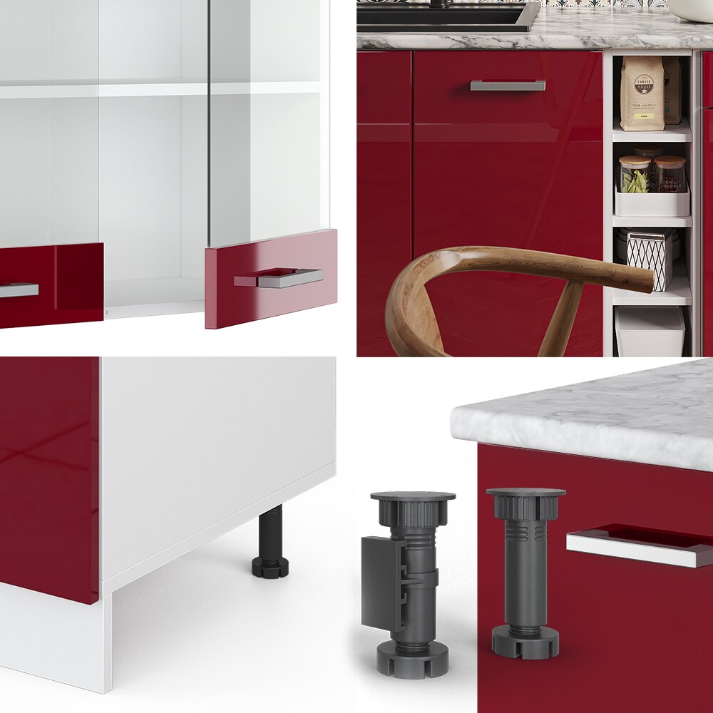 Vicco Küchenzeile Küchenblock Einbauküche R-Line Single Weiß Bordeaux Arbeitsplatte