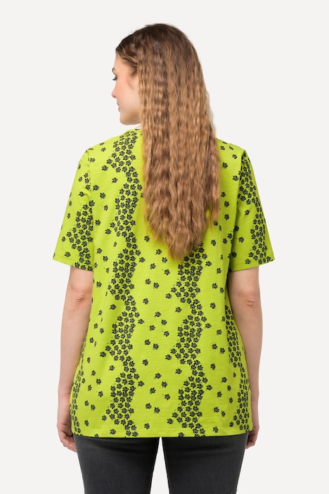 T-Shirt, Blüten, Zierfalten, V-Ausschnitt, Halbarm