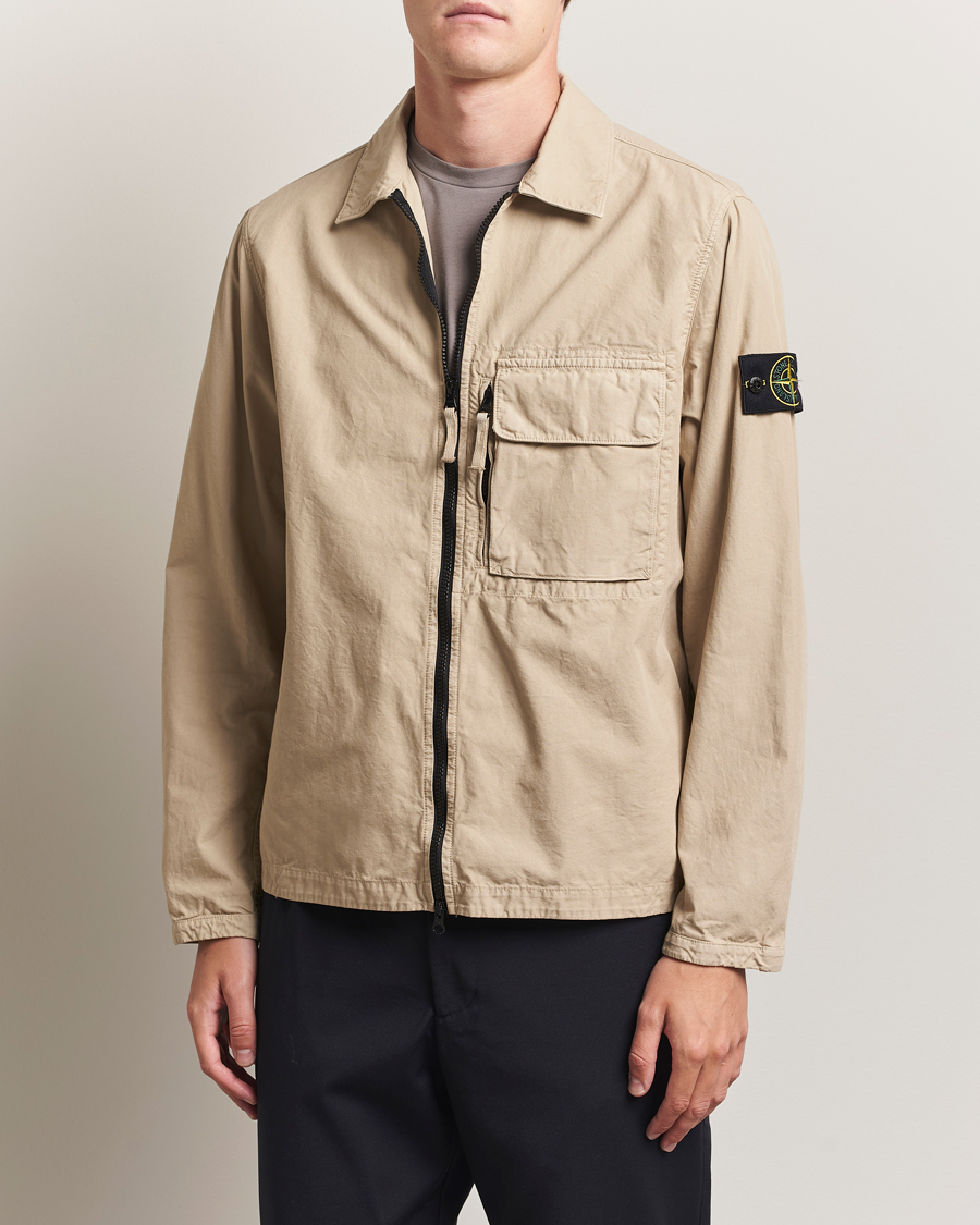 Stone Island Garment Dyed Organic Cotton Zip Overshirt Beige
