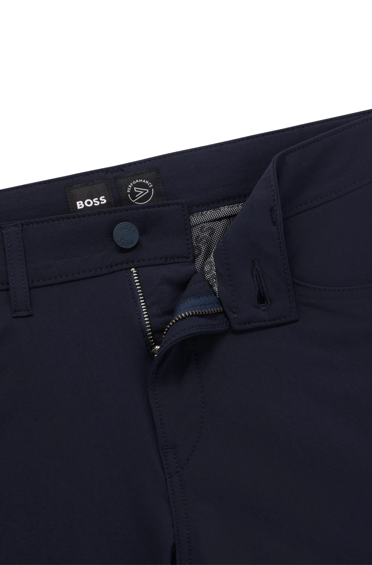Calça jeans BOSS preta, corte slim, em denim elástico de alta performance.