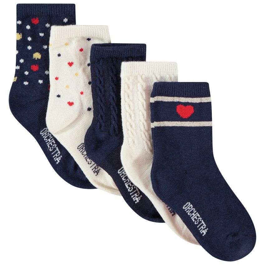 Lot de 5 paires de chaussettes avec maille torsadée et imprimés pour bébé fille - Ecru
