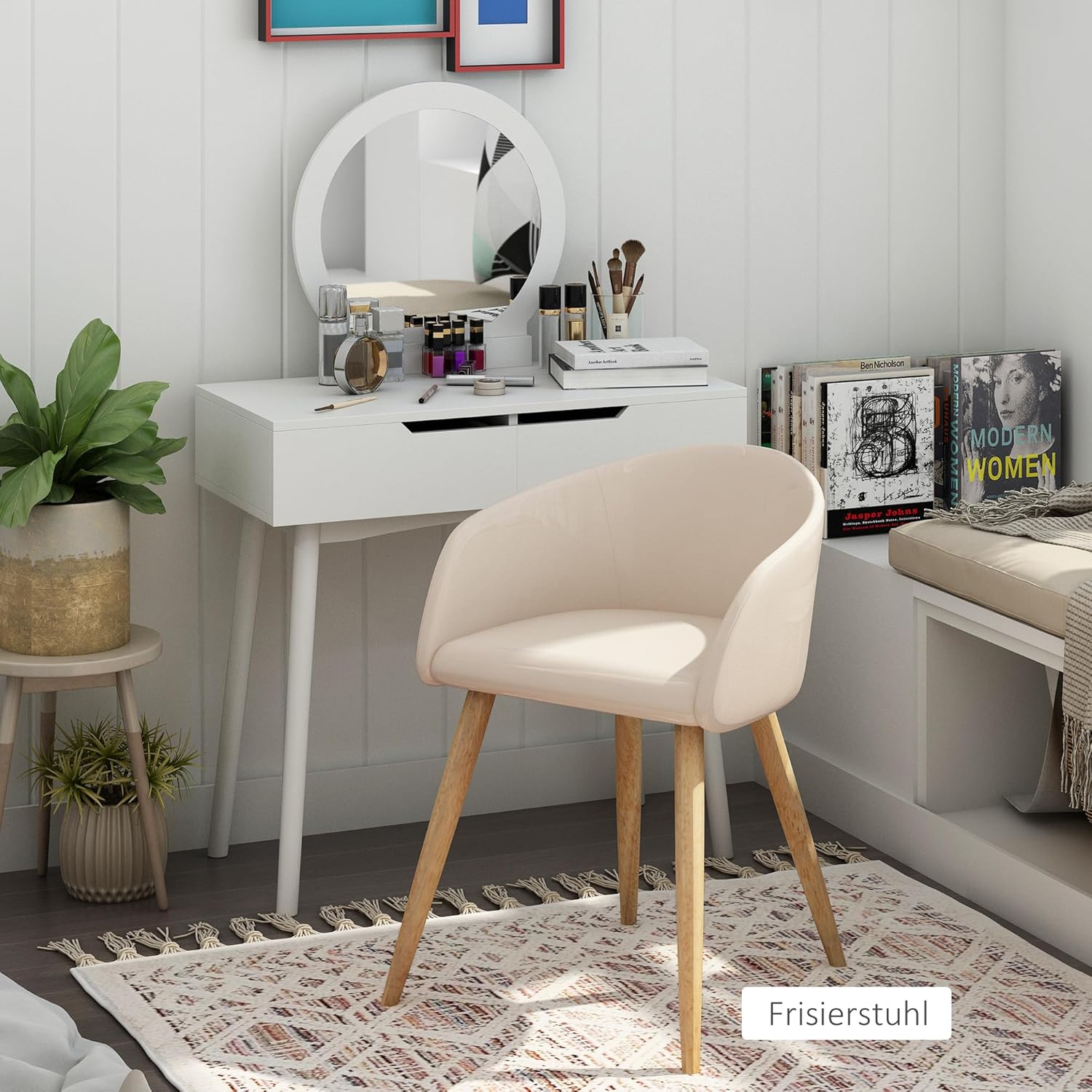 HOMCOM Esszimmerstühle 2er Set Küchenstuhl mit Rückenlehne, Leinen-Optik, modern Polsterstuhl mit Armlehne, Holzbeine, Sessel für Esstisch, Essstuhl für Lounge Wohnzimmer Esszimmer, Beige