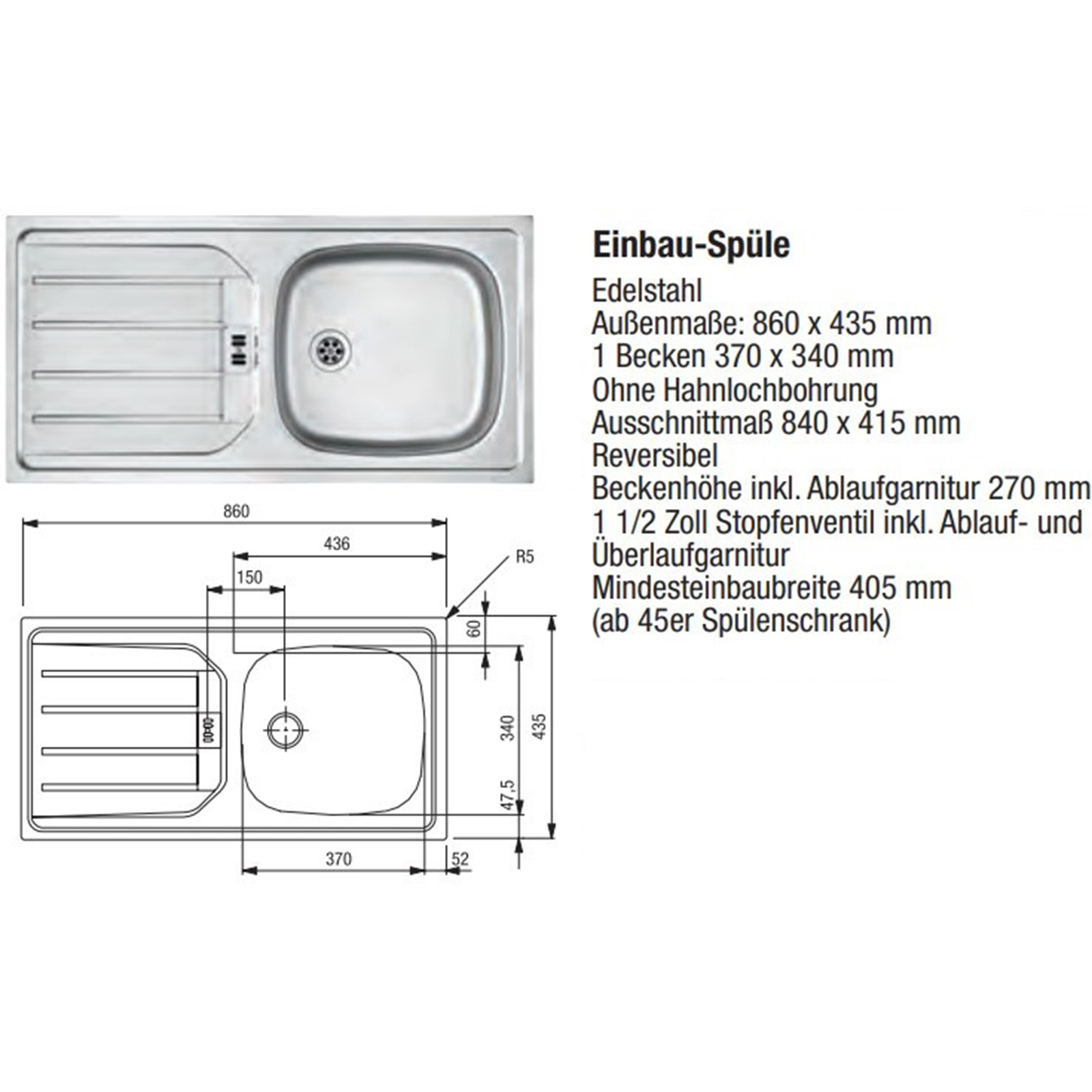 pino Küchenblock PN 80 - lichtgrau - mit E-Geräten - Kühlschrank rechts - 270 cm