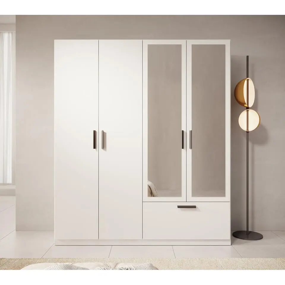 Meubella - Kledingkast Lillian - Wit - 180 cm - Met spiegel