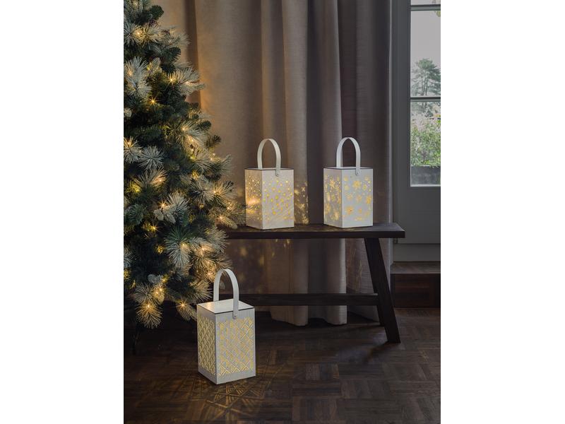 STT Laterne Muster Recharge USB, 24.5 cm, Weiss/Gold LED Weihnachtsdekoration