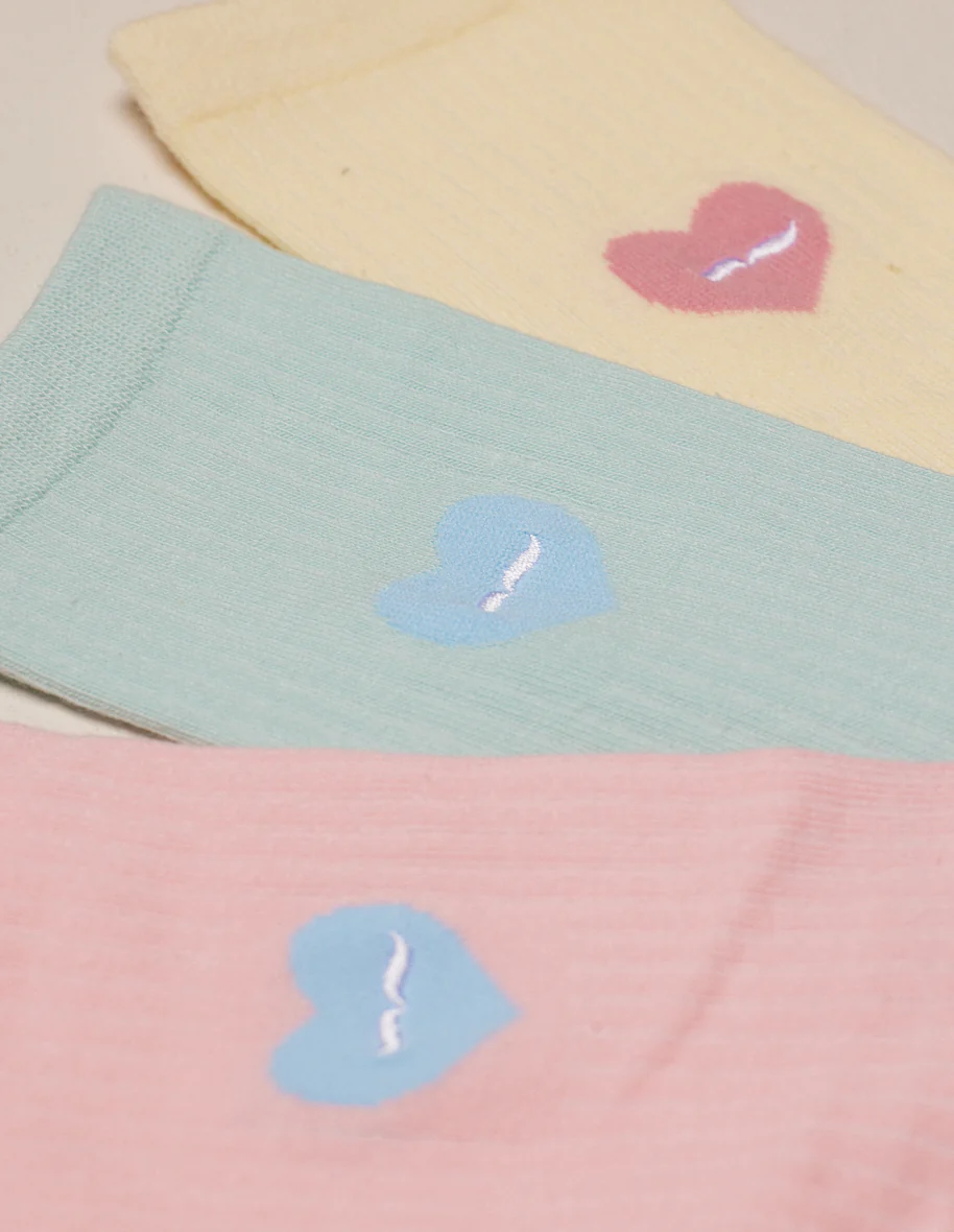 Pack de 3 Chaussettes - Fantaisie coeur rose citron ciel