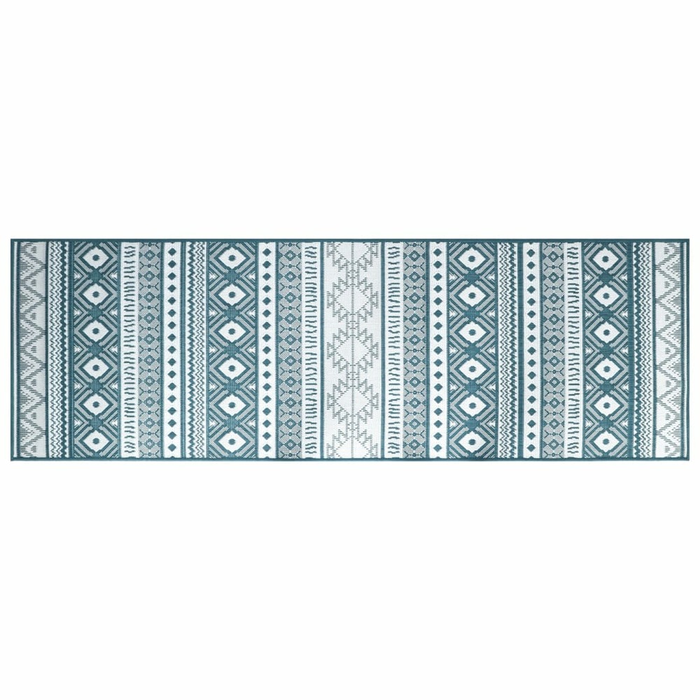 Tapis d'extérieur aqua et blanc 80x250 cm design réversible