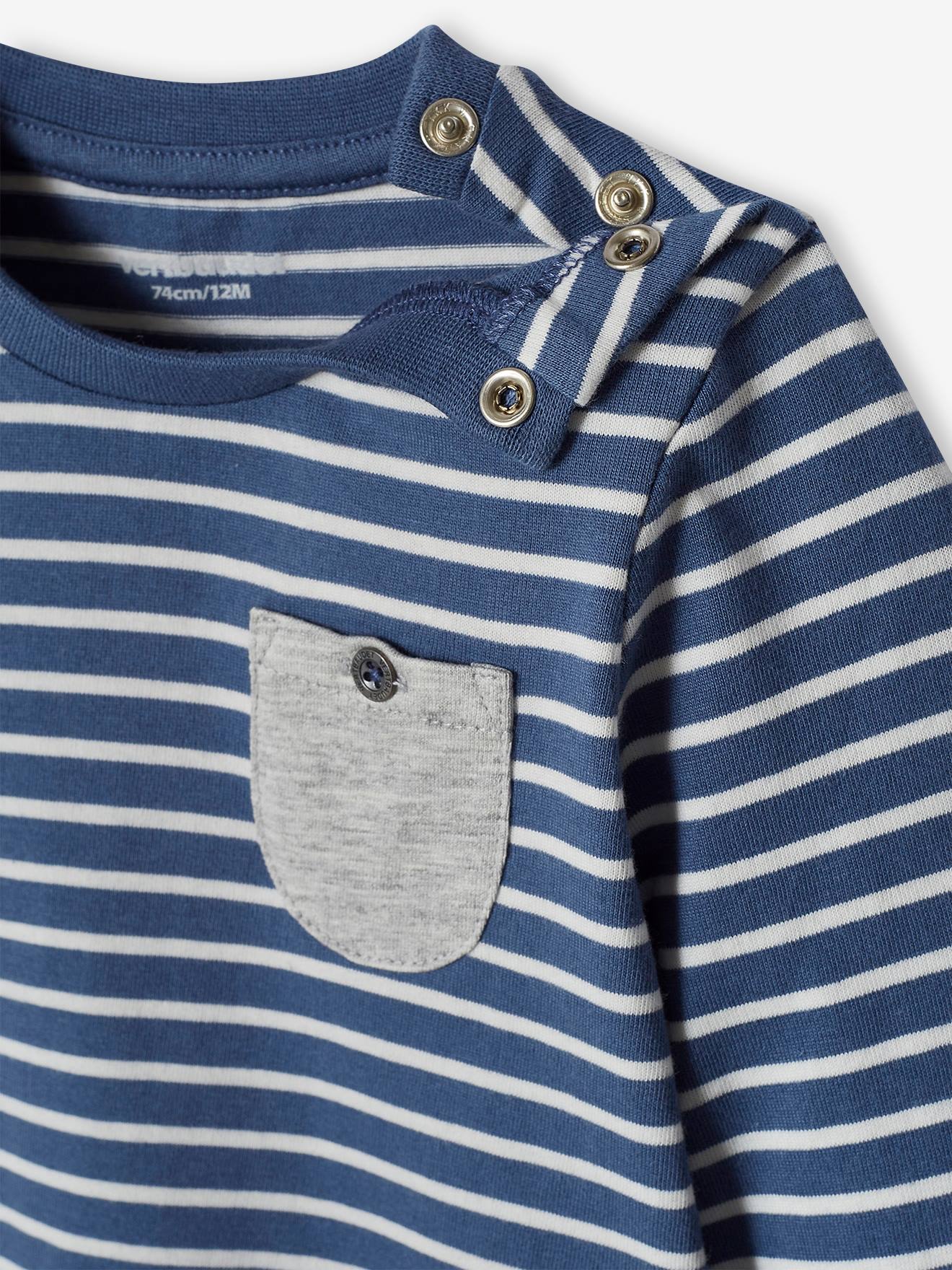 Conjunto de 2 camisetas básicas para bebê com estampa animal e listras, azul-acinzentado.