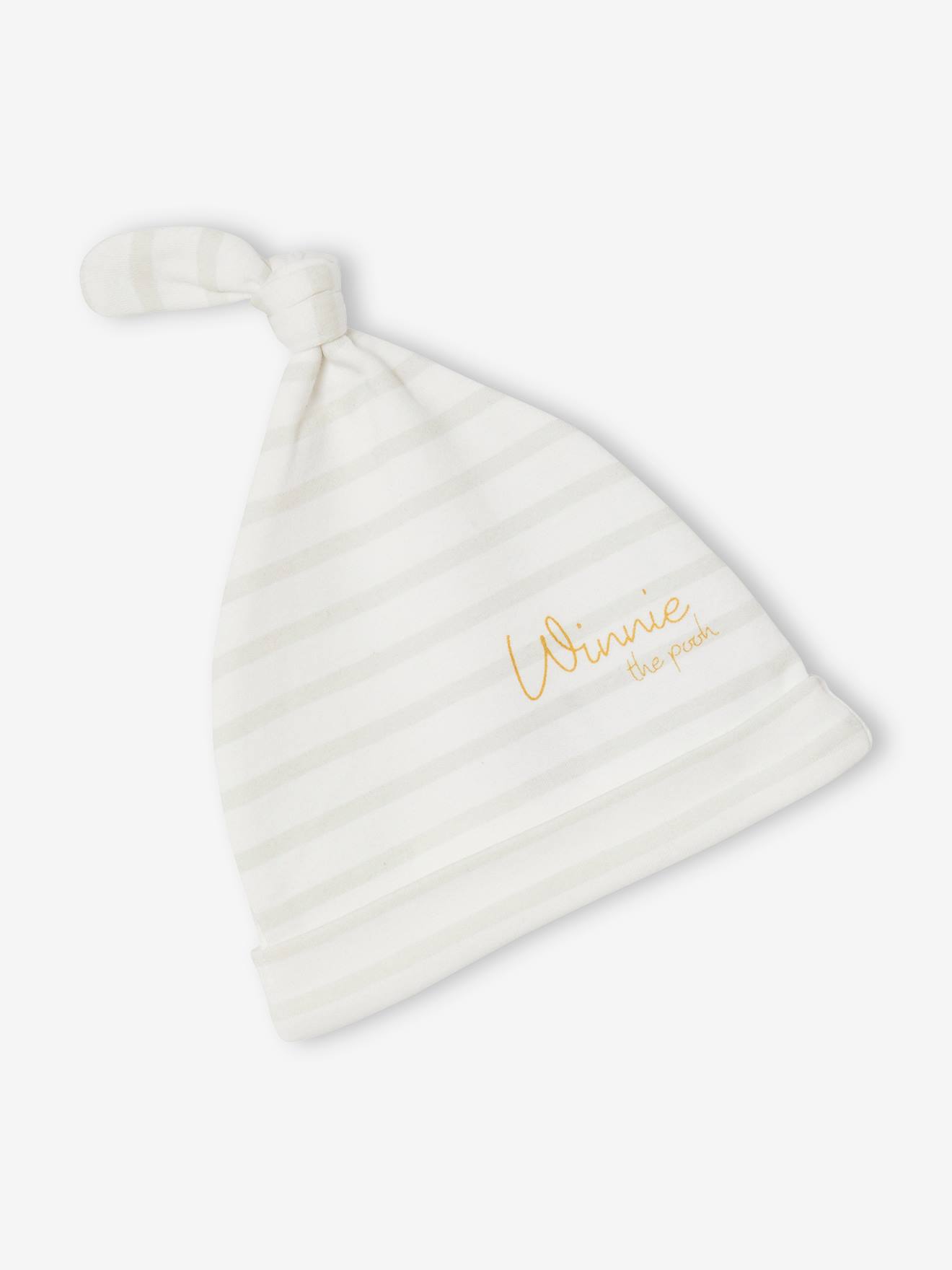 Conjunto para bebê DS® com estampa do Ursinho Pooh em bege claro, incluindo macacão, body e gorro.