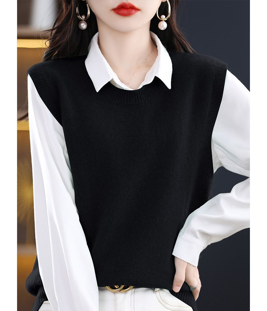 Gistinty - Effen vest met ronde hals