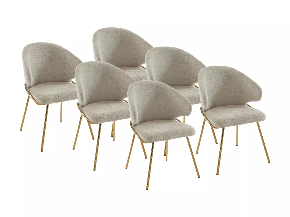 Lot de 6 chaises en tissu et métal doré - Beige - LUXIVA de Pascal Morabito