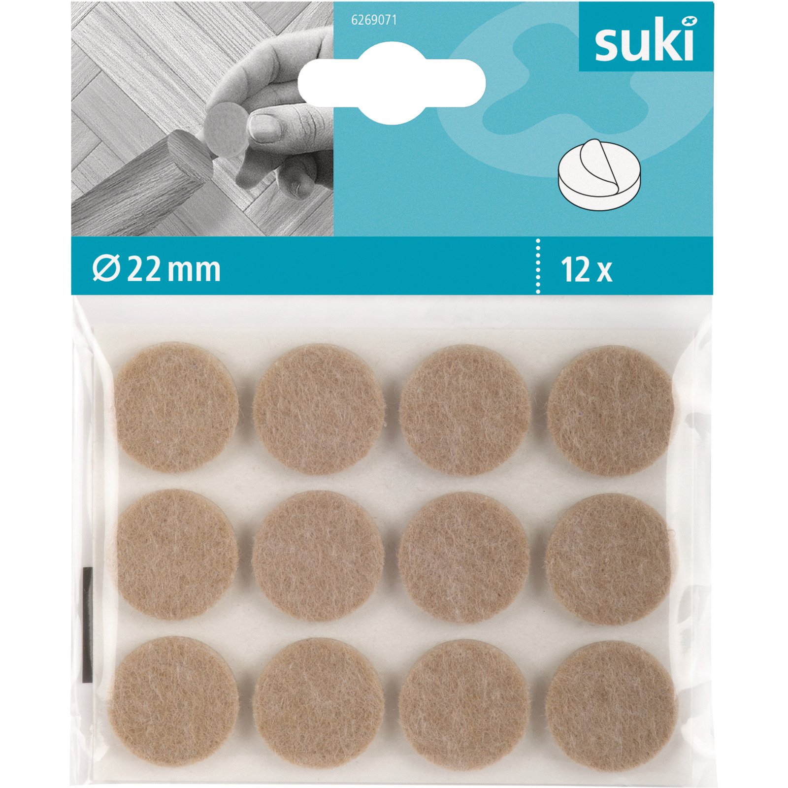 Parkettgleiter klebend, Ø2.2cm, 12 Stück, beige