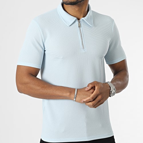 Polo Manches Courtes Col Zippé Bleu Ciel