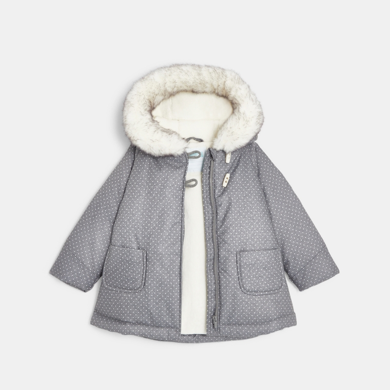 Manteau doublé polaire à pois gris bébé fille