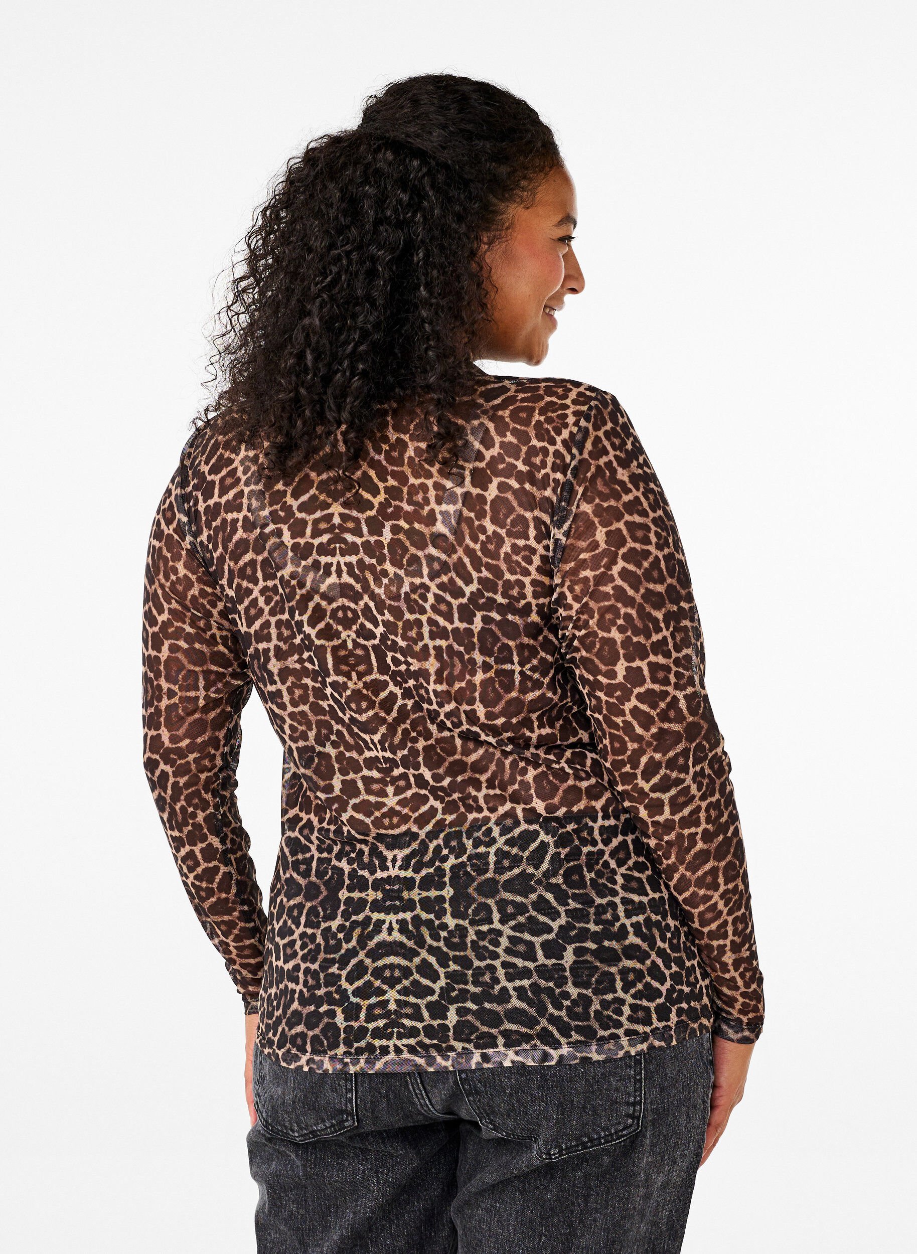 Mesh bluse med leopard mønster