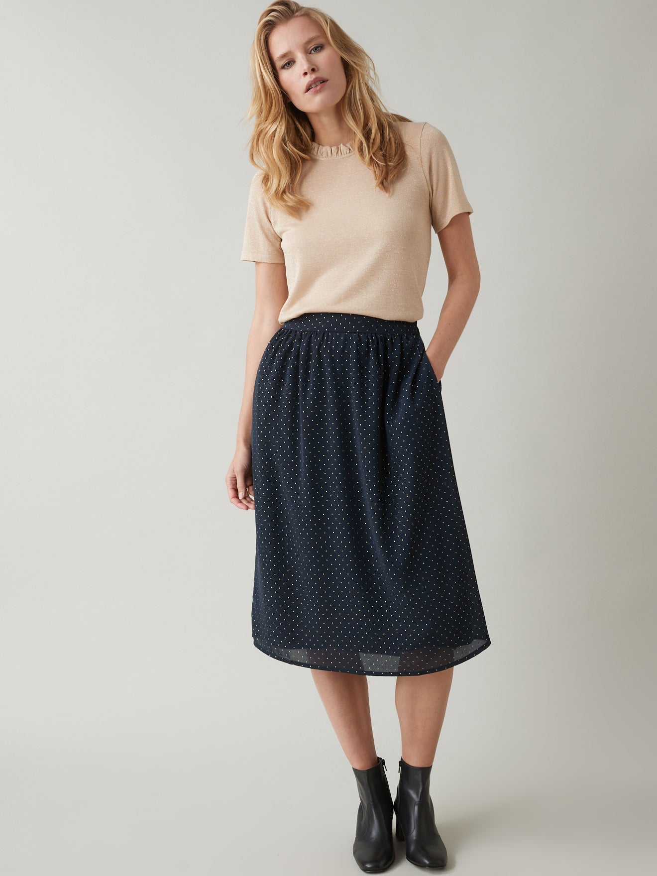 Jupe mi-longue femme pois