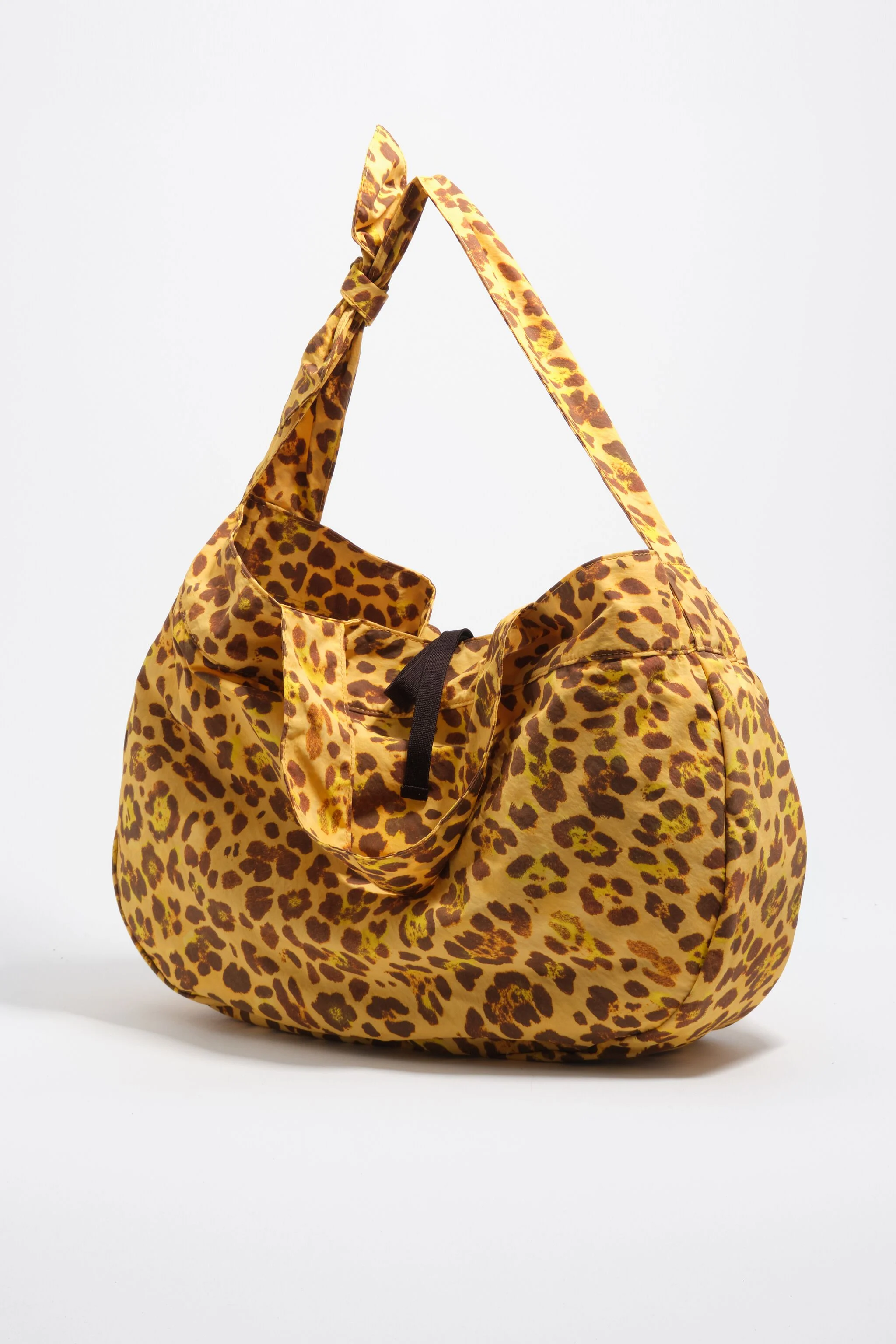 Sacola de compras de náilon com estampa de leopardo amarela