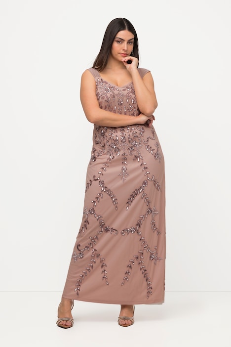 Trägerkleid, Pailletten, A-Linie, V-Ausschnitt, ärmellos