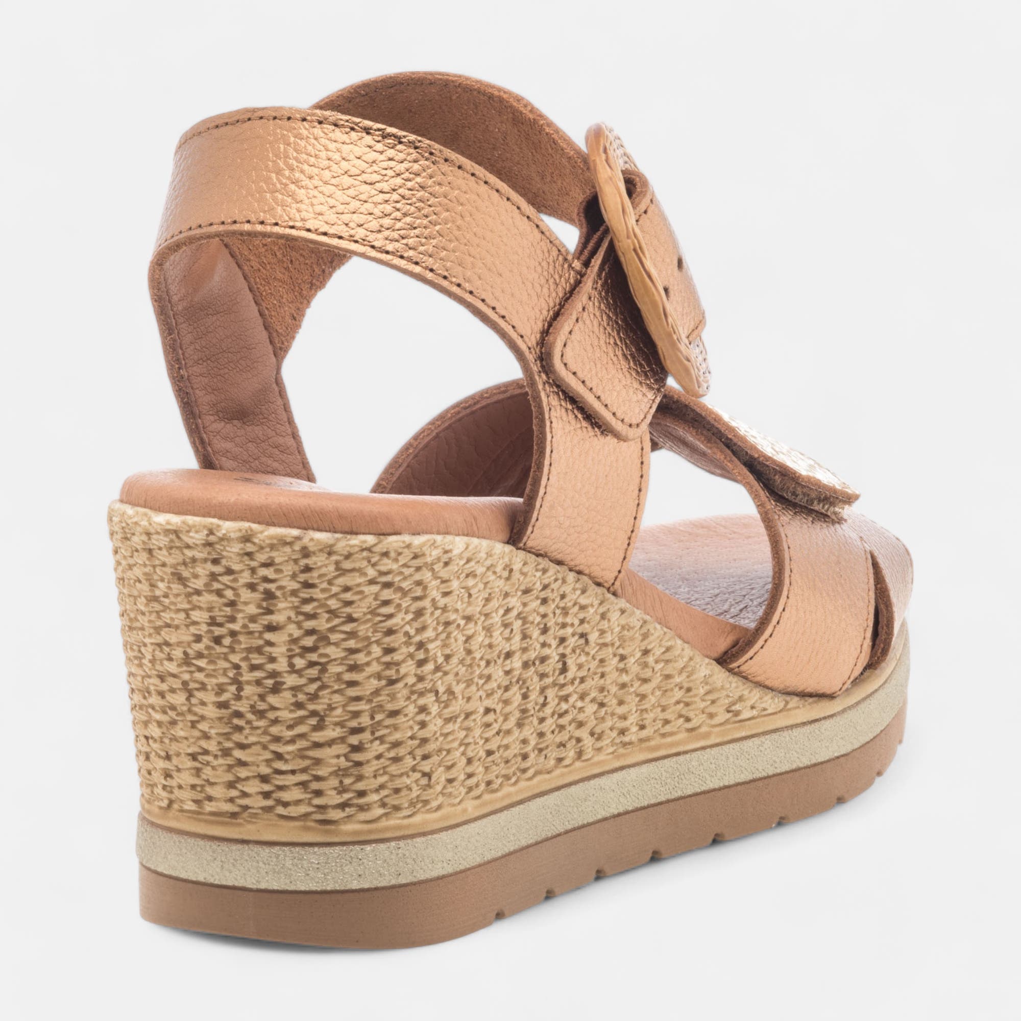 Sandales à talon compensé Femme en cuir bronze