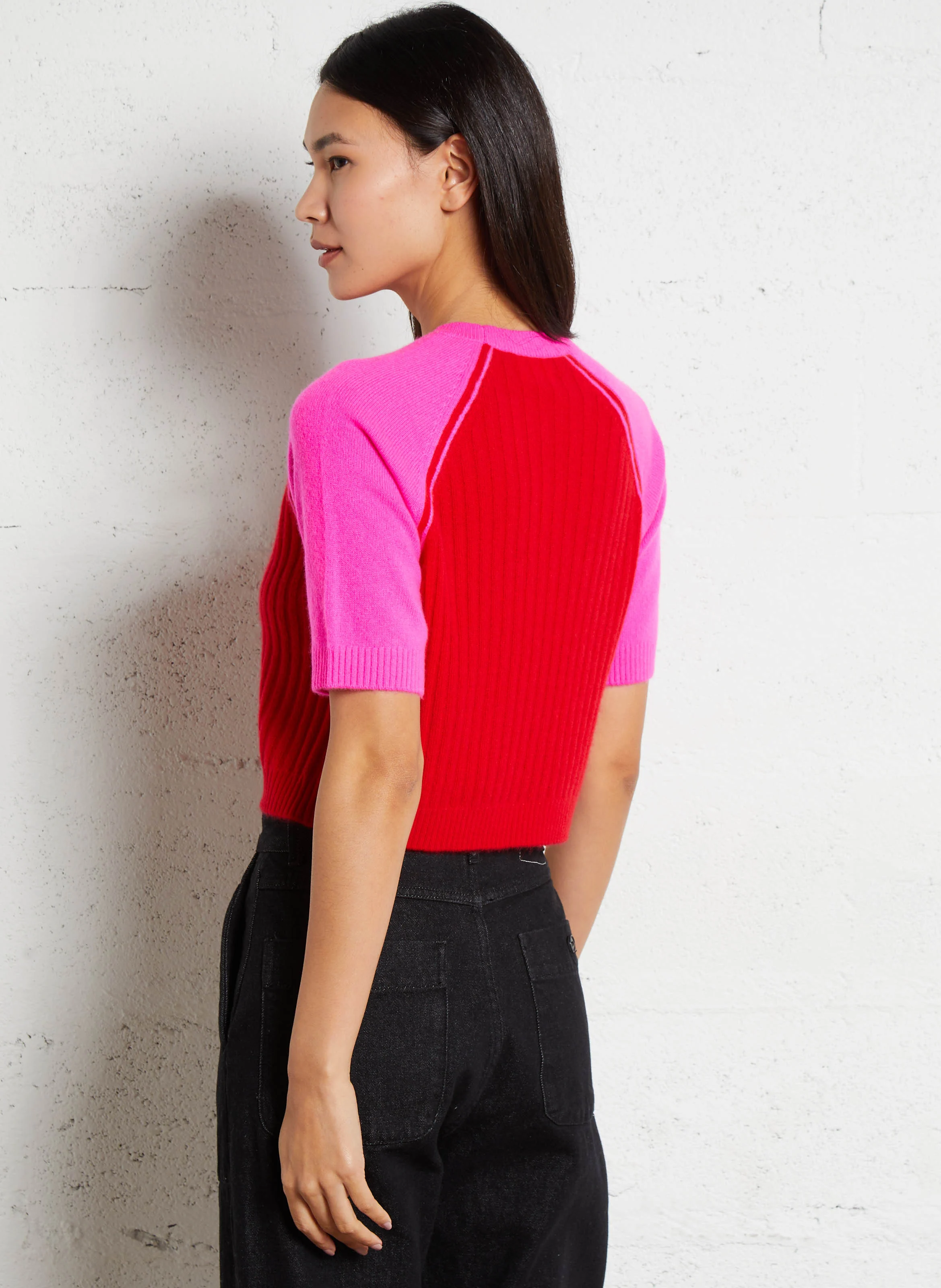 Pull court manches courtes en cachemire | Rouge