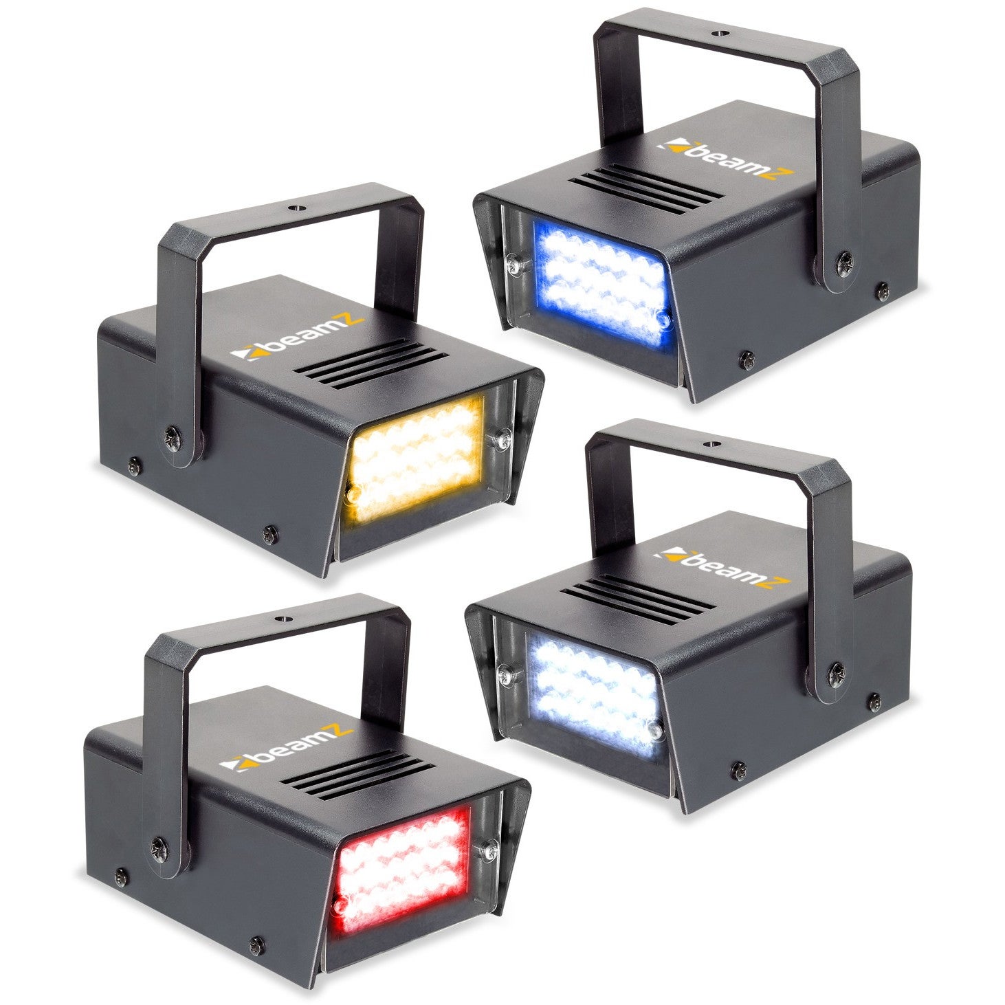 BeamZ BMS24SET Mini Stroboscoop LED set van 4 mini stroboscopen RYBW