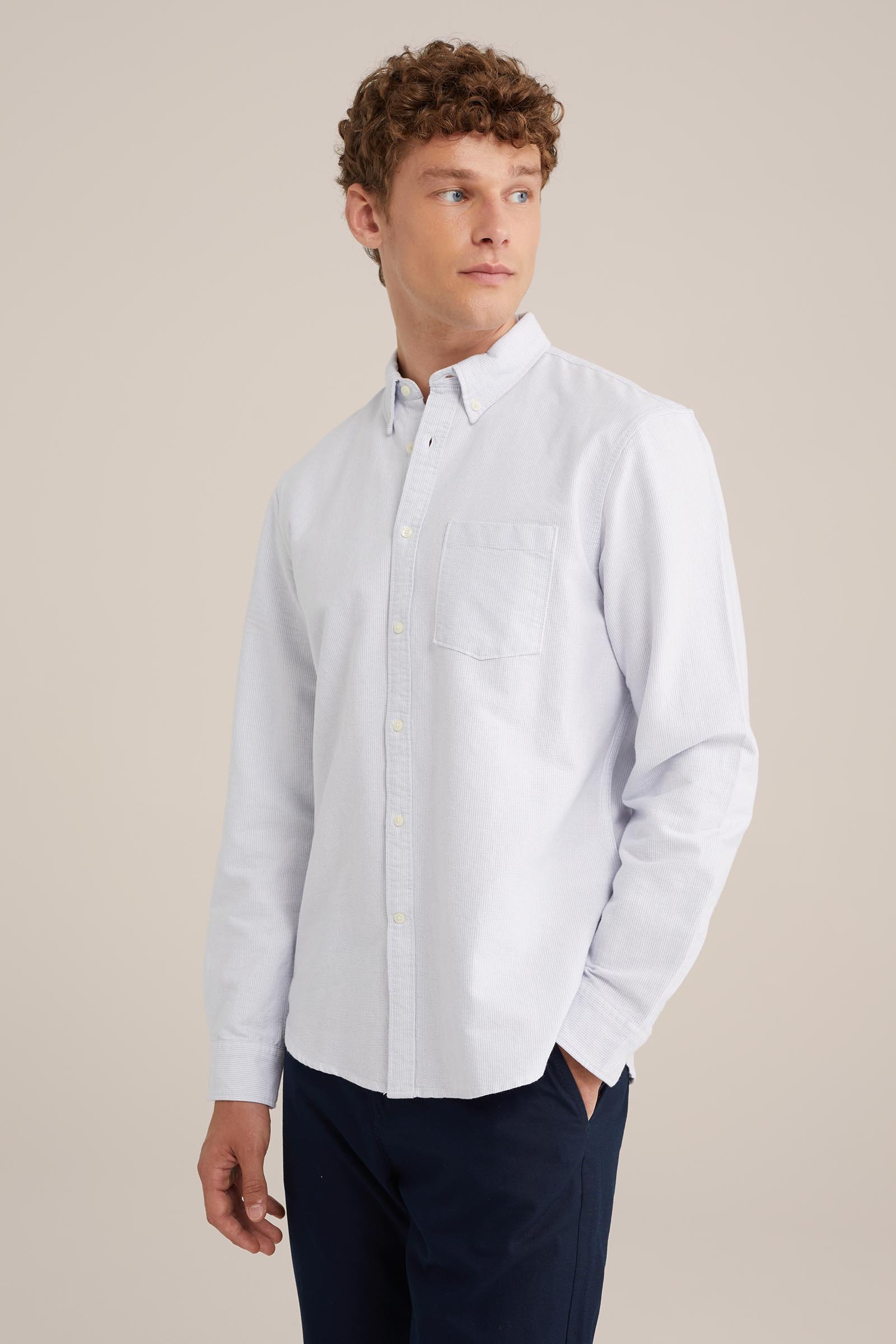 Oxford gestreept overhemd WE Fashion Lichtblauw