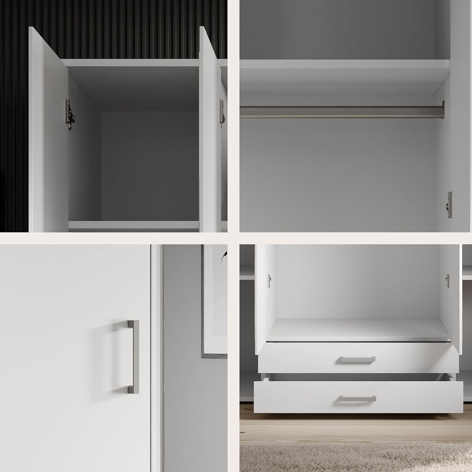 KARL Eleganter Kleiderschrank 4-türig mit viel Stauraum - Vielseitiger Drehtürenschrank in Weiß mit Spiegeltüren - 160 x 196 x 54 cm (B/H/T)