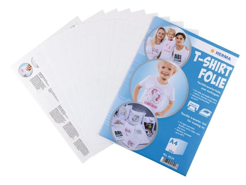 HERMA Aufbügelfolie A4, 10 Stück, Weiss T-Shirt-Folie für helle und weisse Textilien