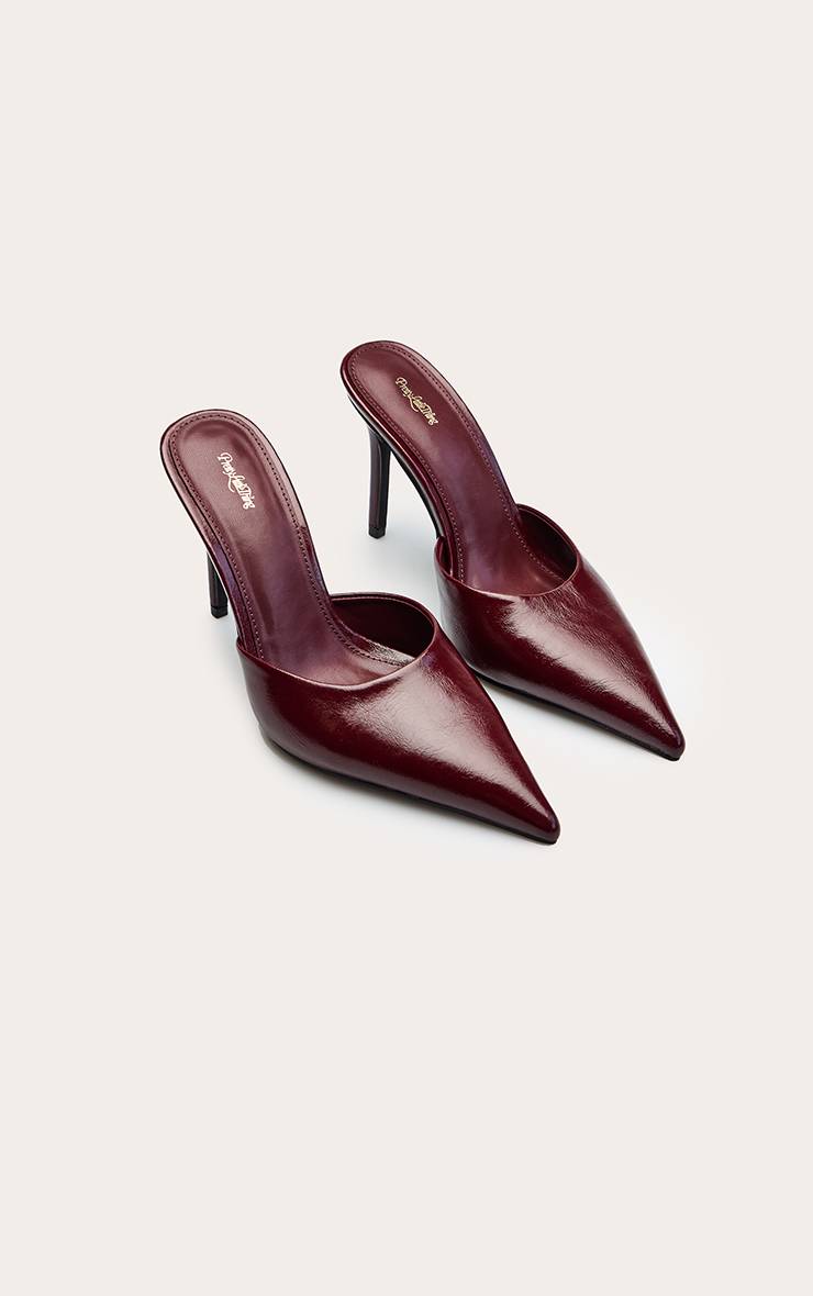Rouge Bordeaux Mules À Bout Allongé En Synthétiquecuir Plissé