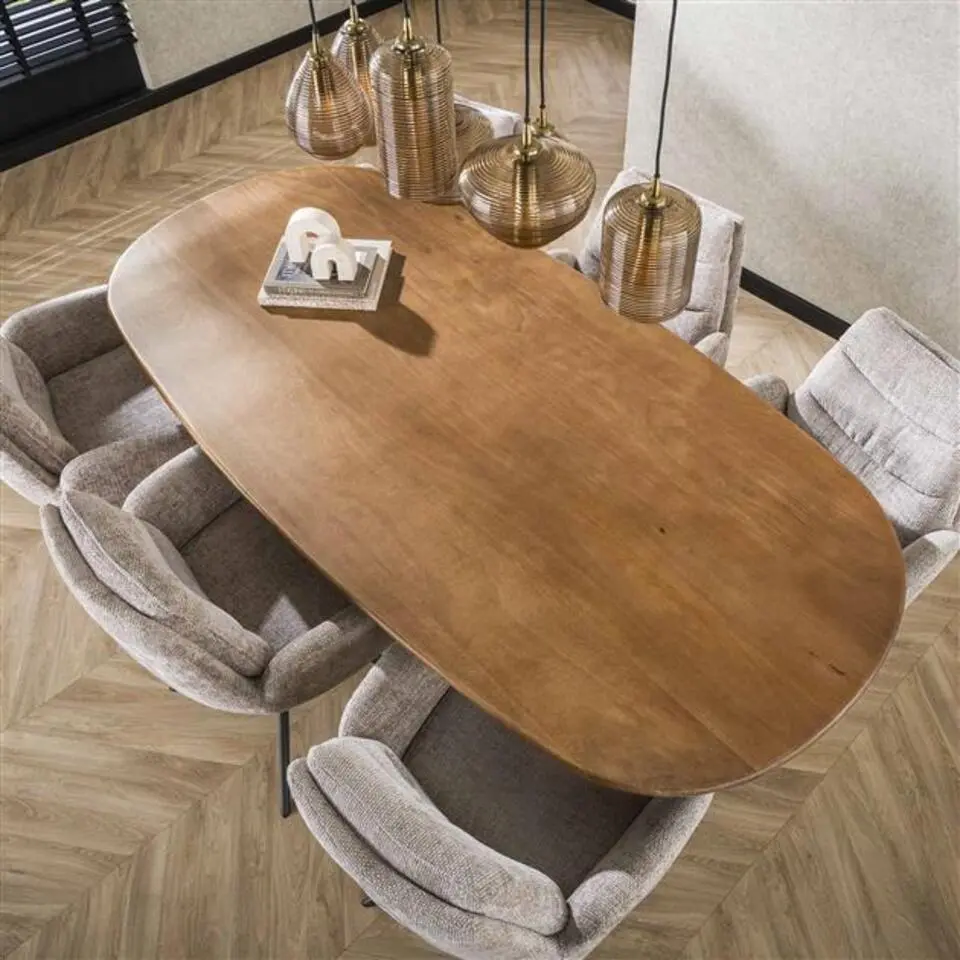 Hoyz Collection - Eetkamertafel 180cm Cliff Ovale Buis - Massief Mango Zandkleur