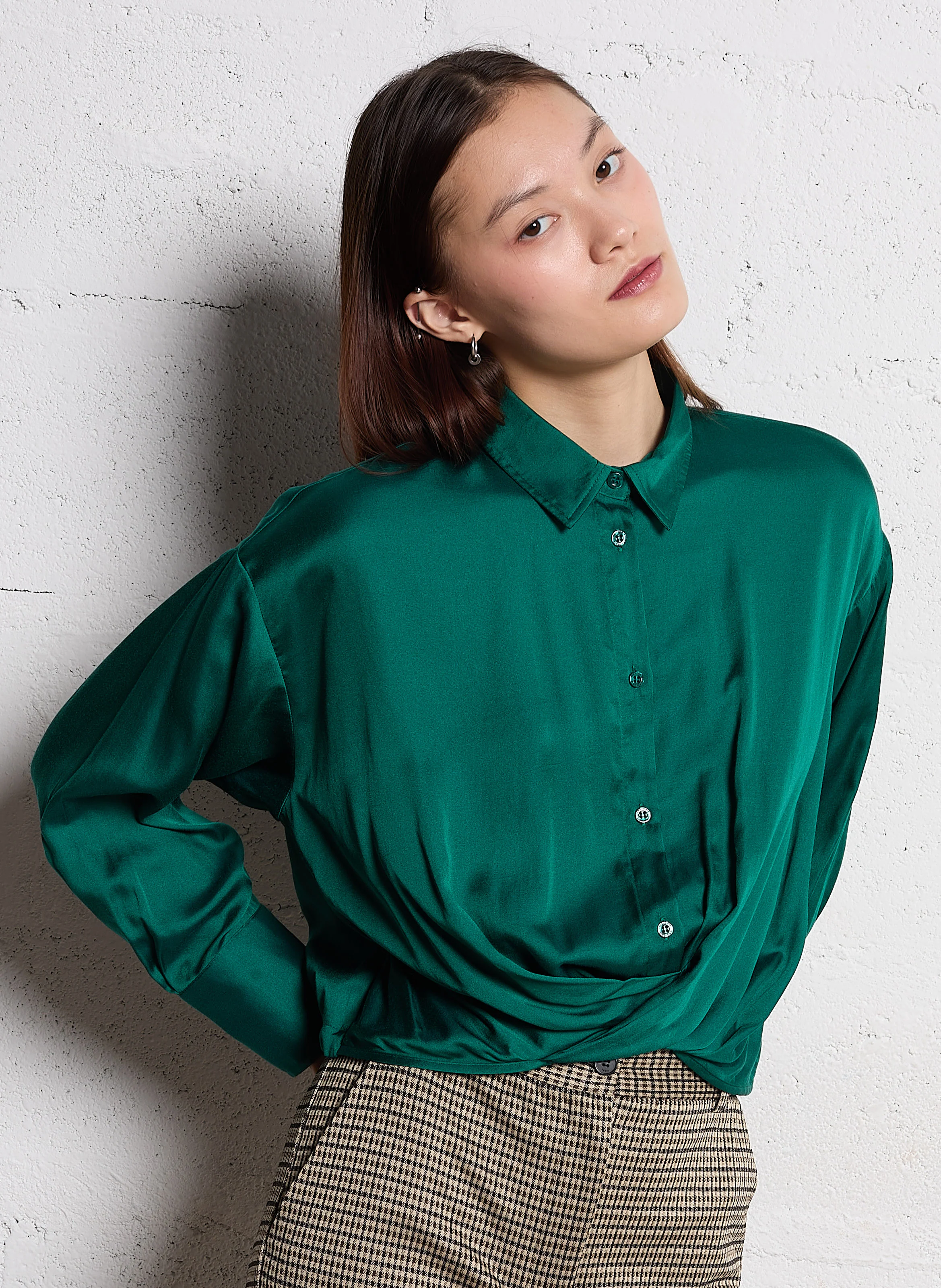 Chemise oversize satinée | Vert