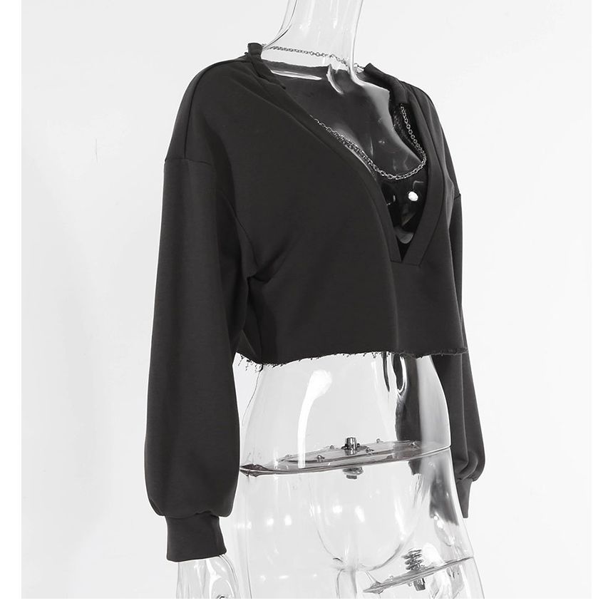 GAGAO - Ronde hals vlinderprint open rug cropped sweatshirt
