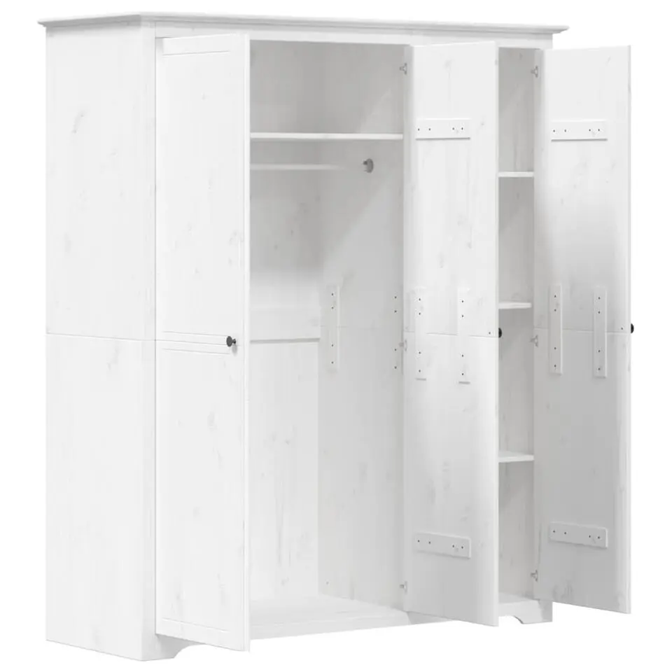 vidaXL - 3-deurs Kledingkast BODO - Massief grenenhout - Wit - 146x53.5x173 cm